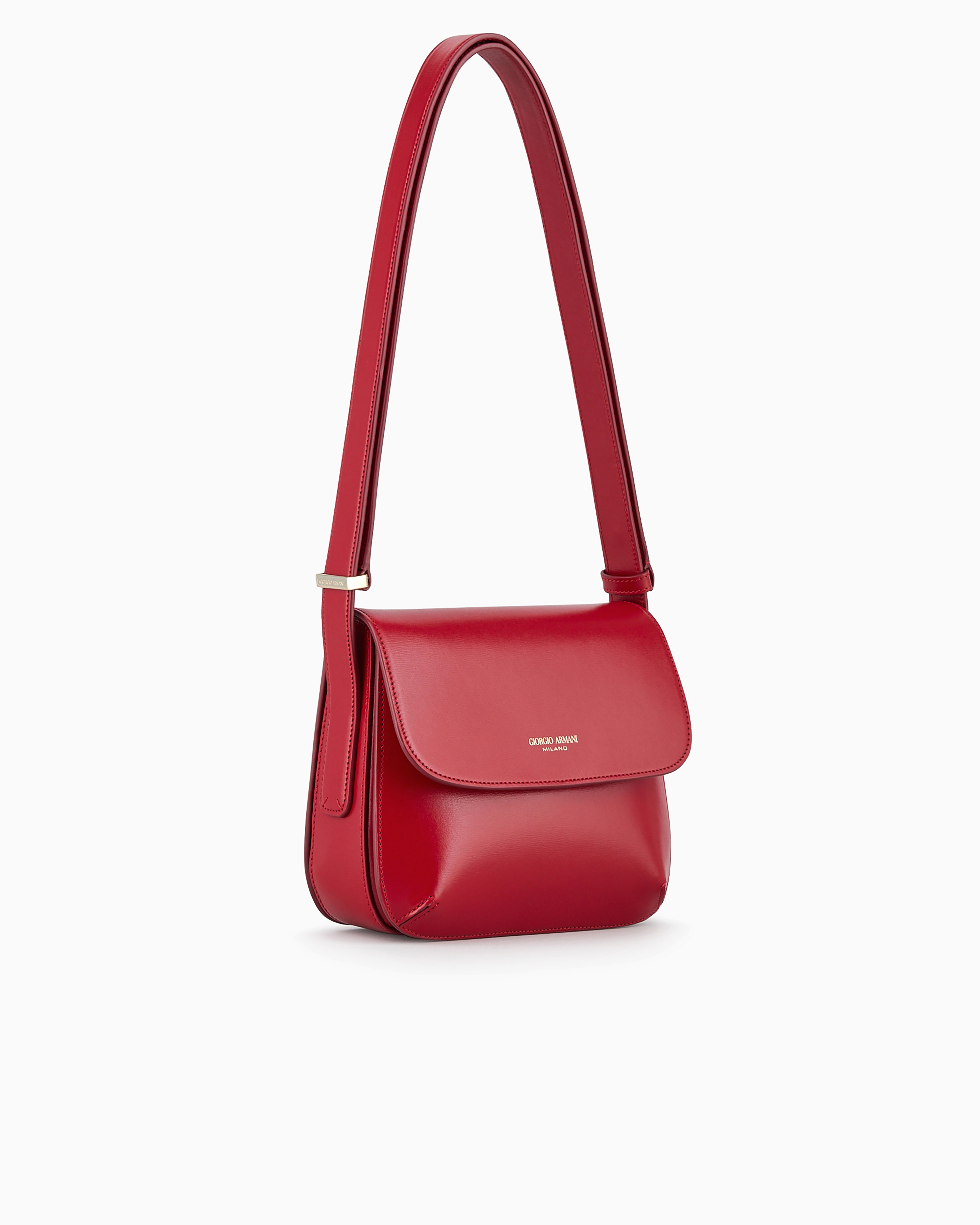 Shop Giorgio Armani Small Palmellato-leather La Prima Bag In Red