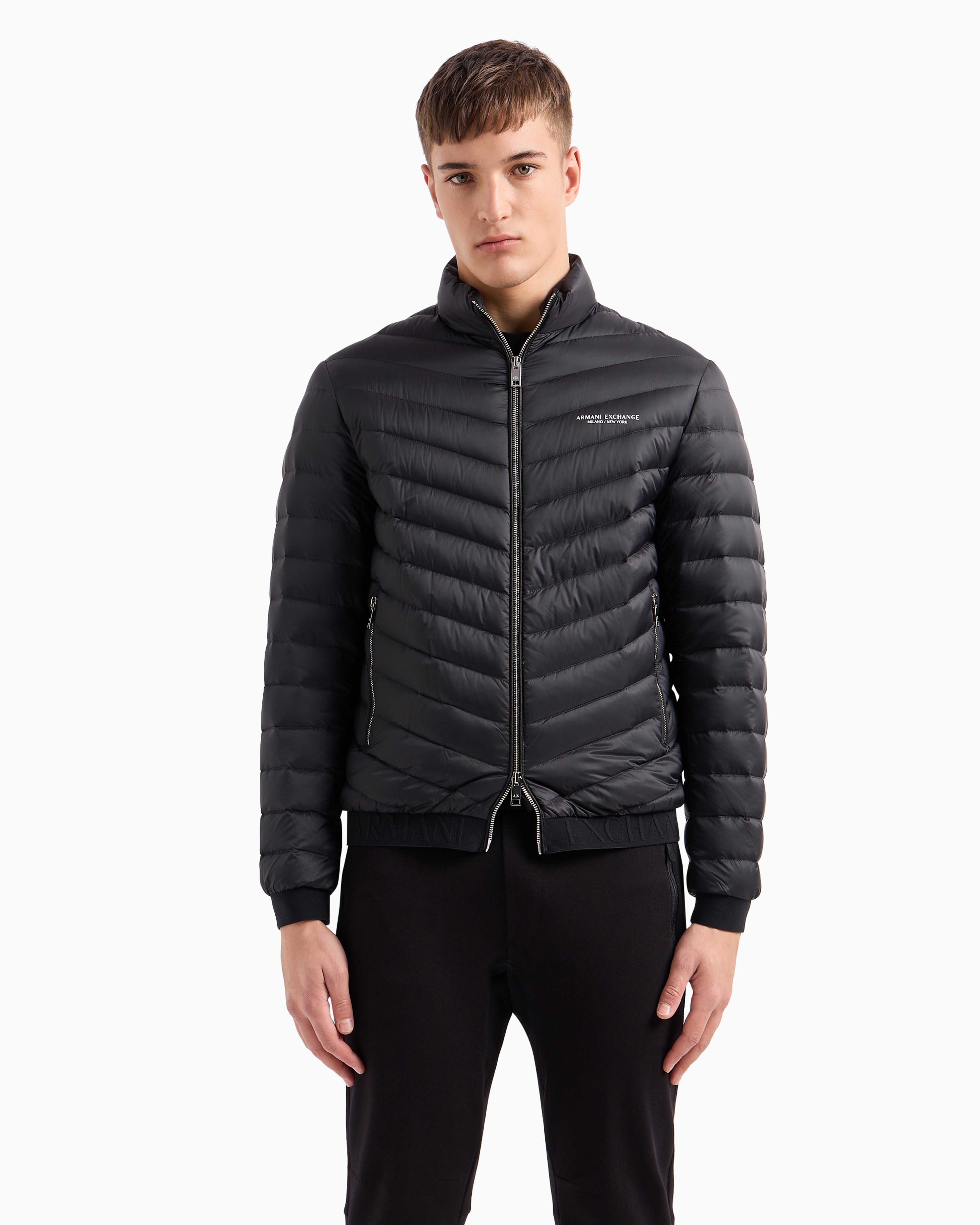 Armani Exchange Padded High-neck Zipped Jacket In Black