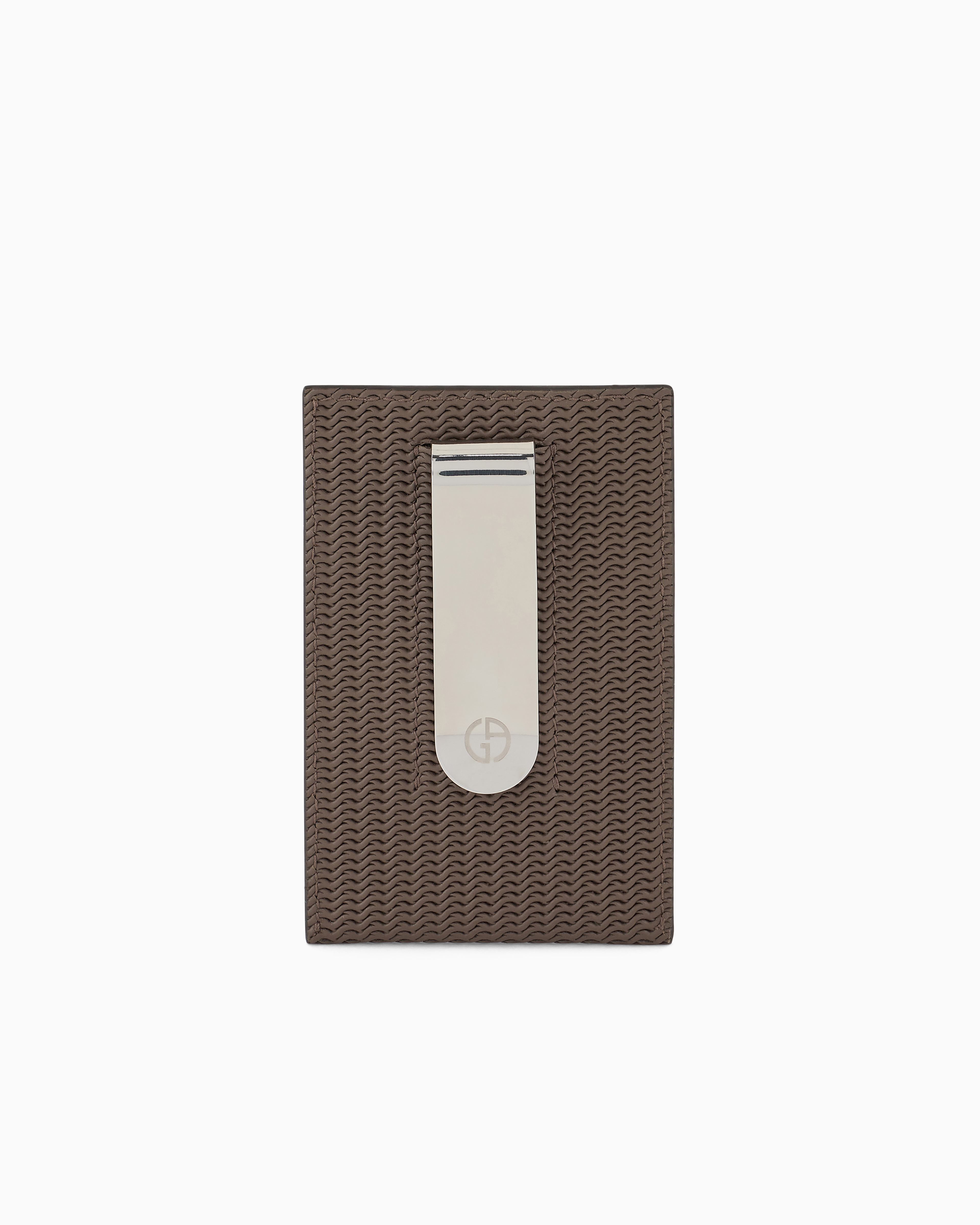 Giorgio Armani Official Store Card Holder In Embossed Leather In Dove Grey