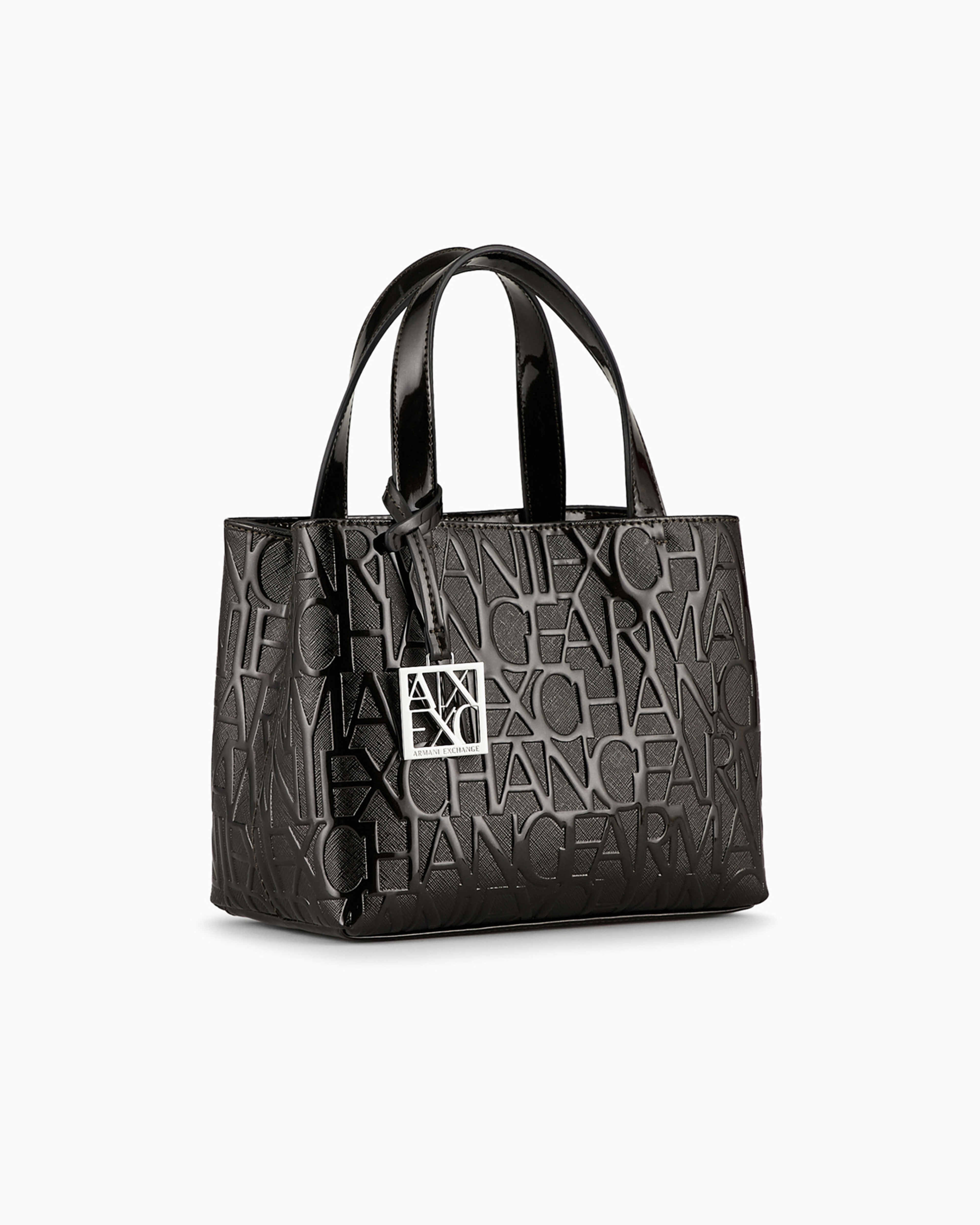 Armani Exchange Shopper Bag With Lettering Logo Print All-over In Black