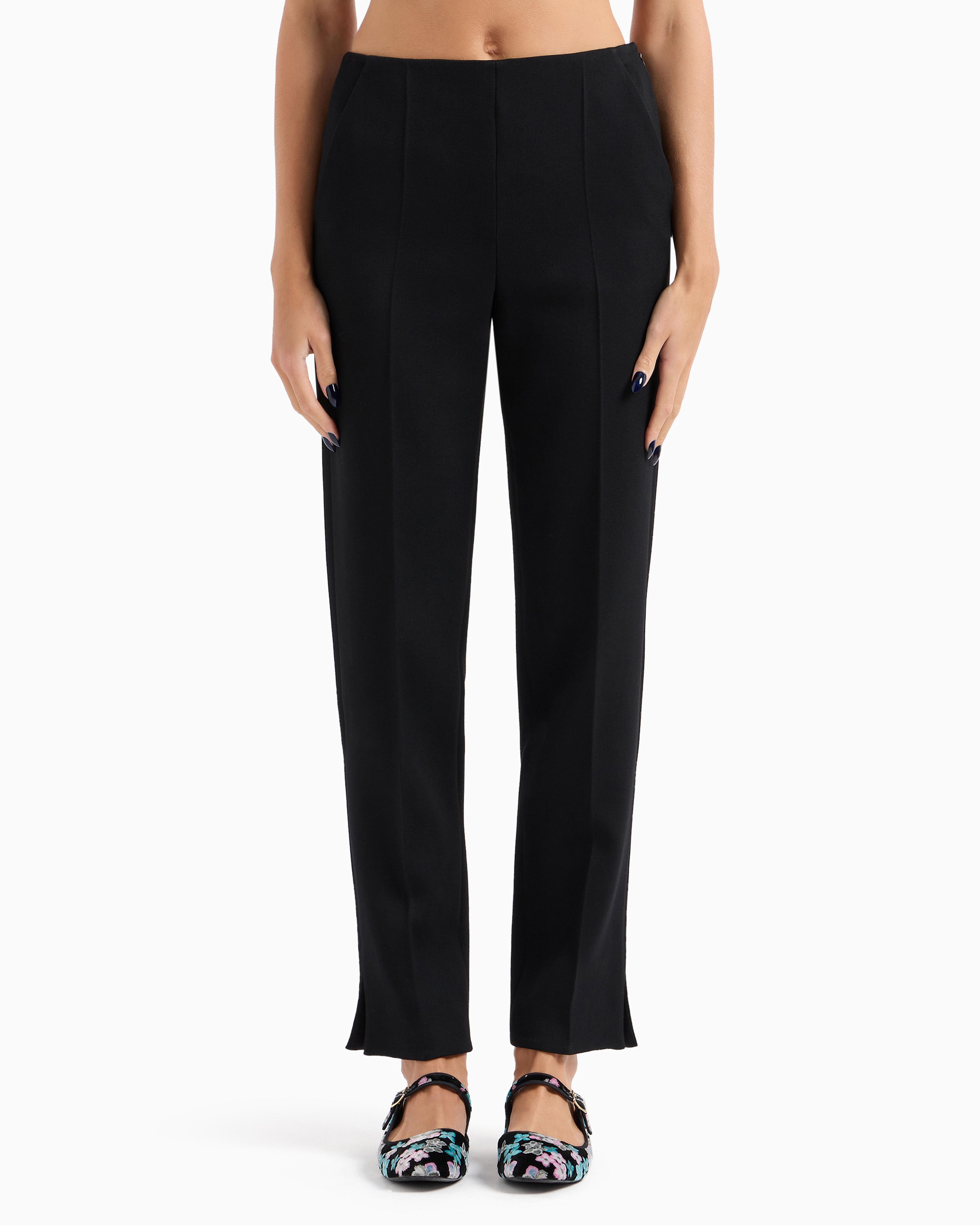 Giorgio Armani Official Store Straight Trousers In Stretch Virgin Wool In Black