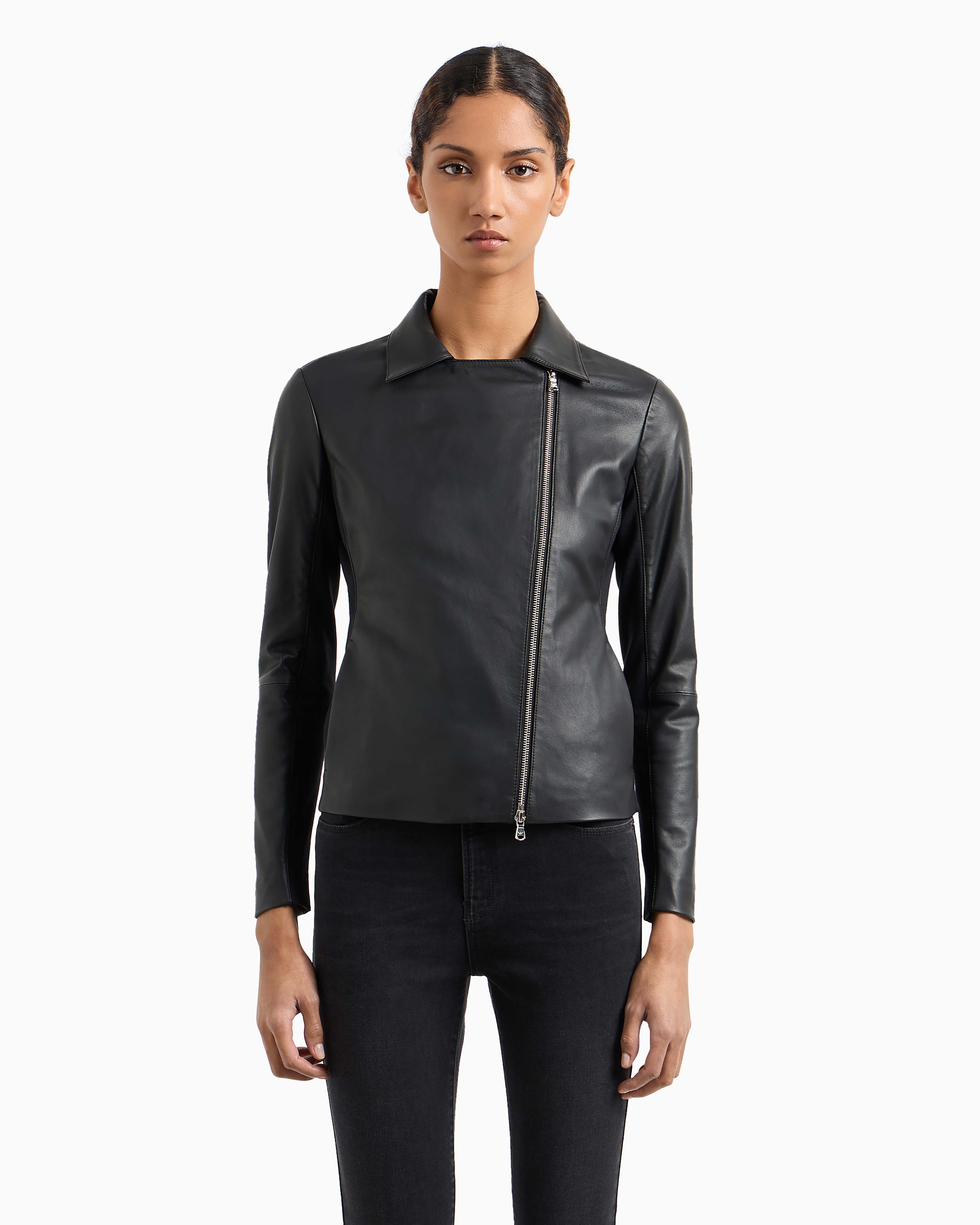 Emporio Armani Nappa-lambskin Jacket With Jersey Inserts In Black