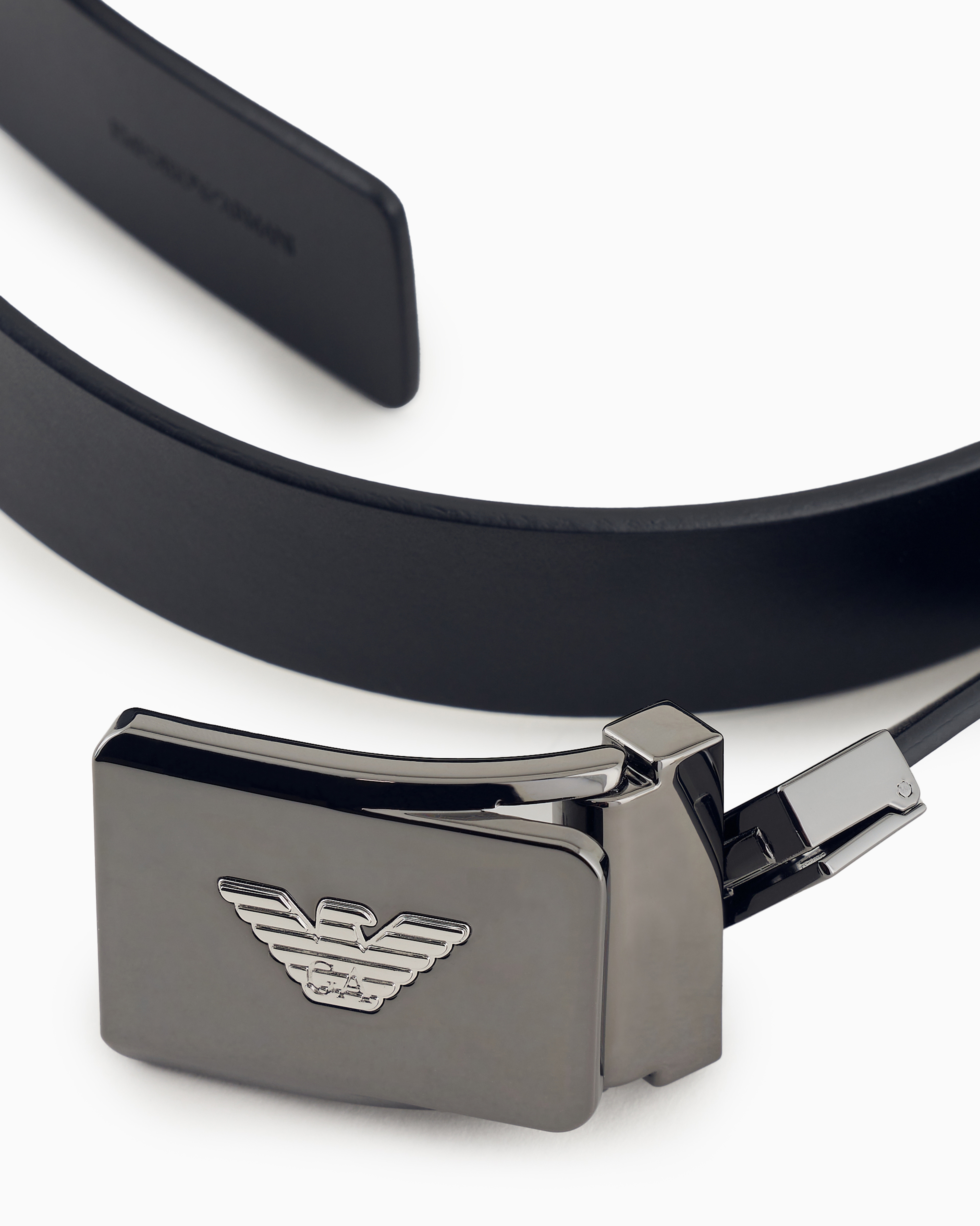 Emporio Armani Official Store Leather Belt With Metal Logo