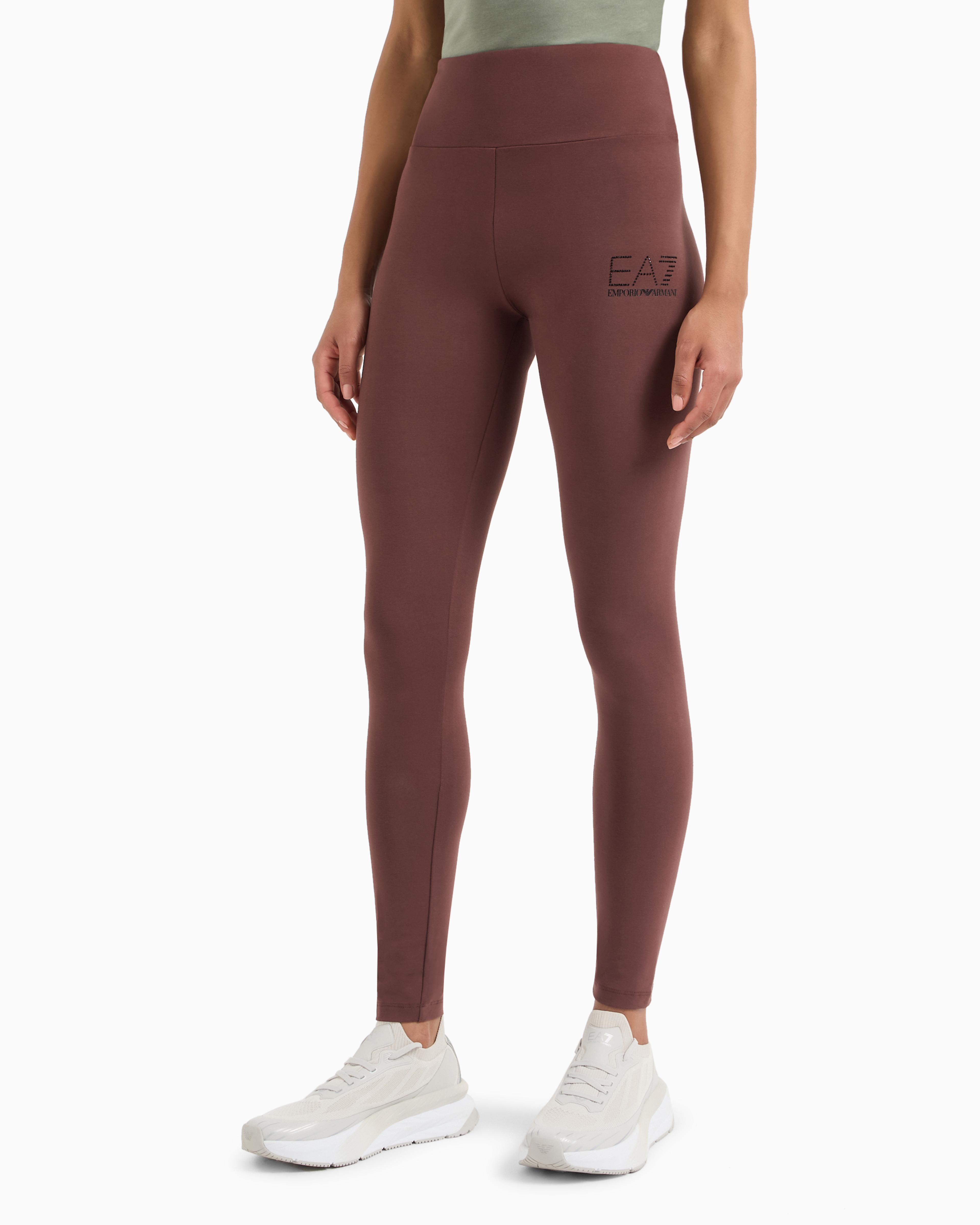 Shop Ea7 Logo Series Recycled Cotton-blend Leggings In Marron