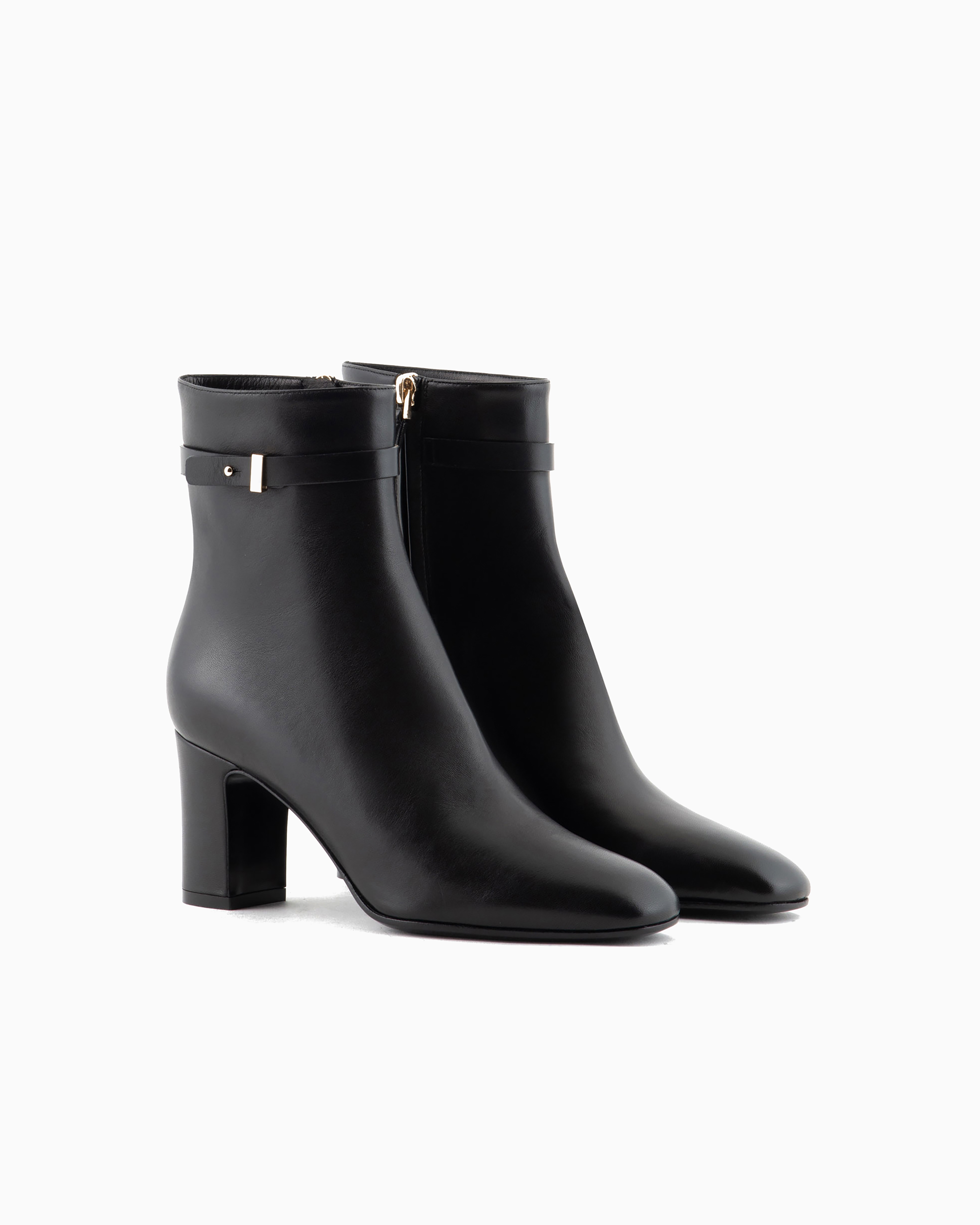 Shop Giorgio Armani Nappa-leather Heeled Ankle Boots In Black