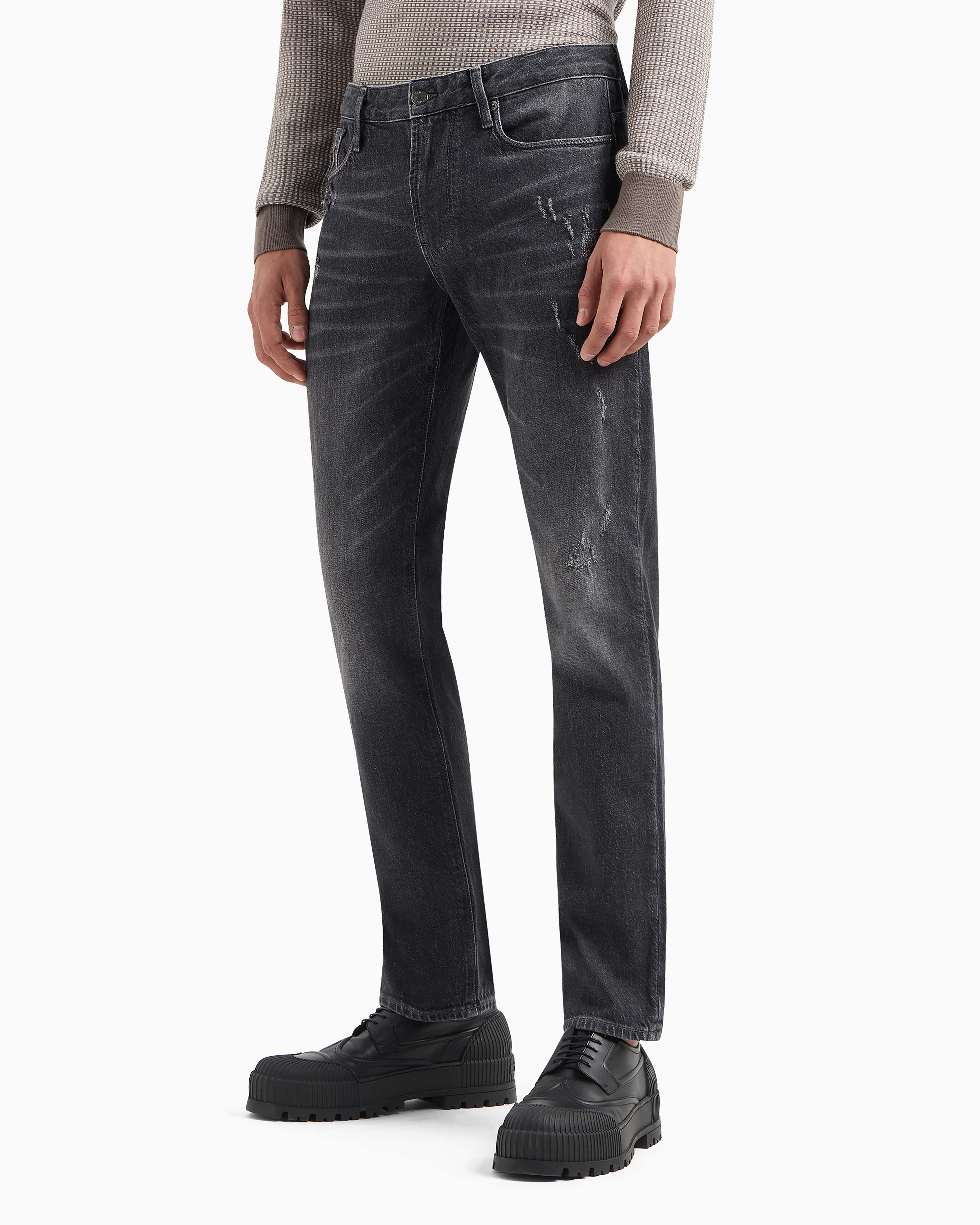 Emporio Armani J06 Slim-fit, Worn-look, Stretch-denim Jeans In Black
