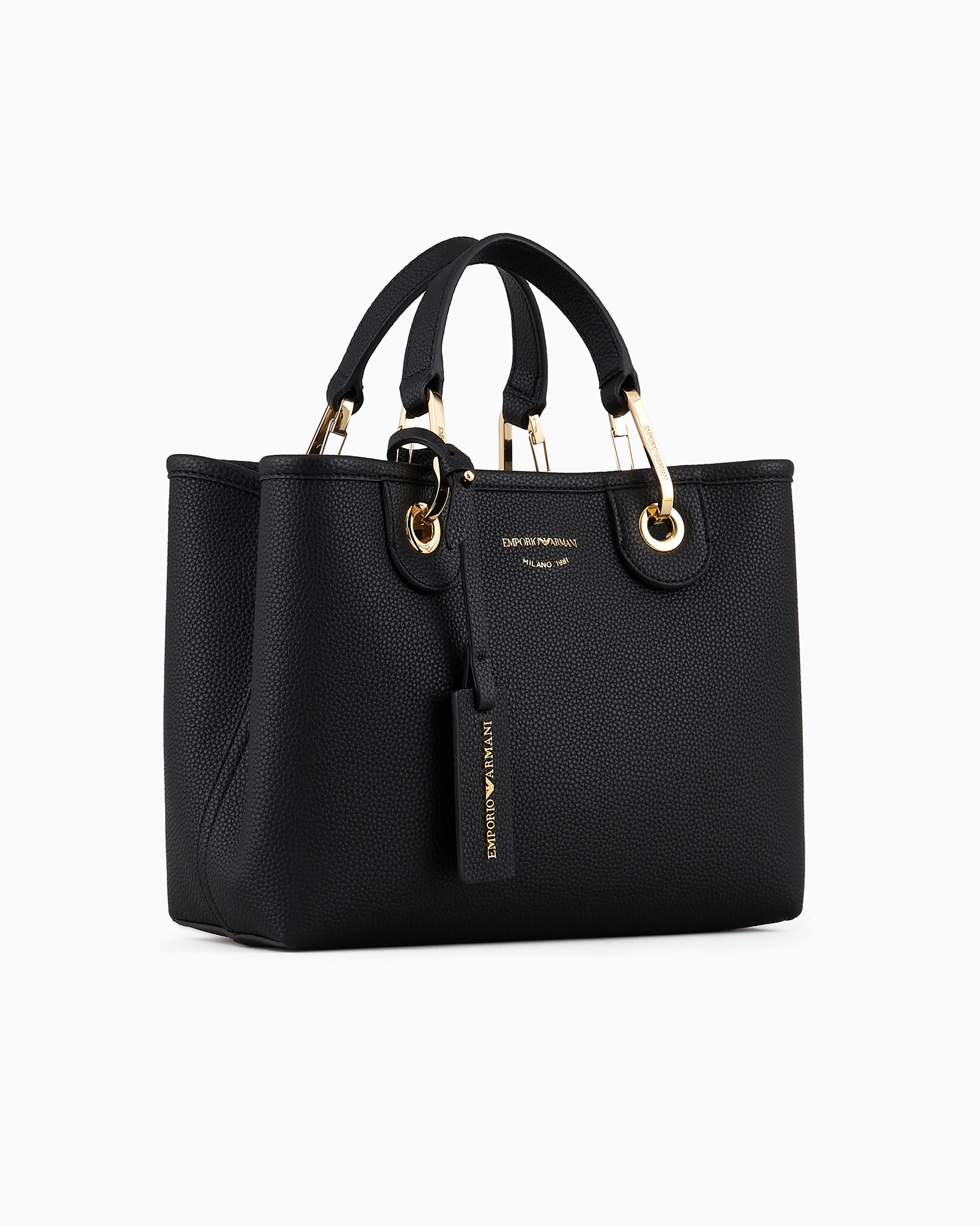 Emporio Armani Official Store Small Myea Shopper Bag With Deer Print In Deep Black