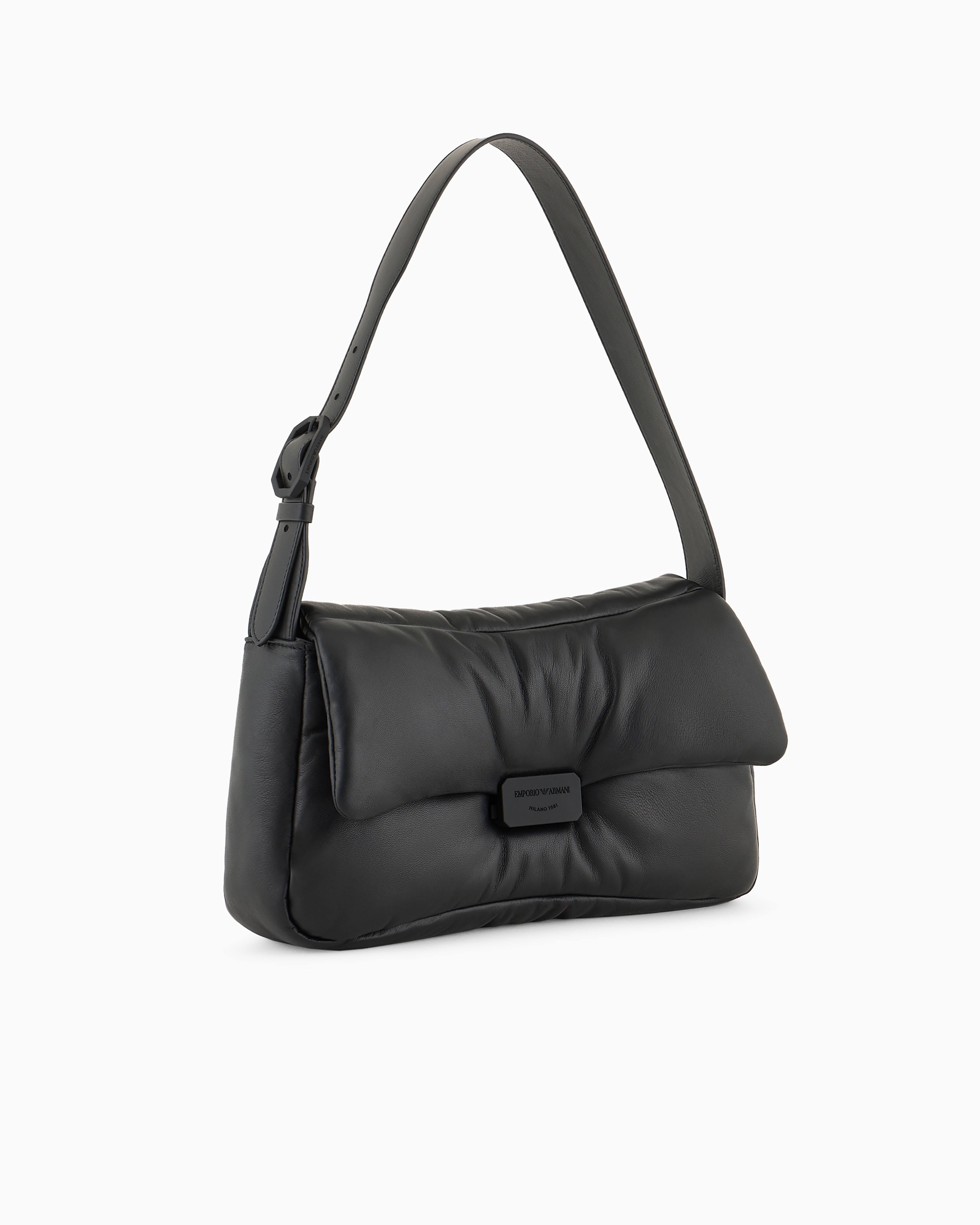 Emporio Armani Official Store Oversized Baguette Shoulder Bag In Puffy Nappa Leather In Black
