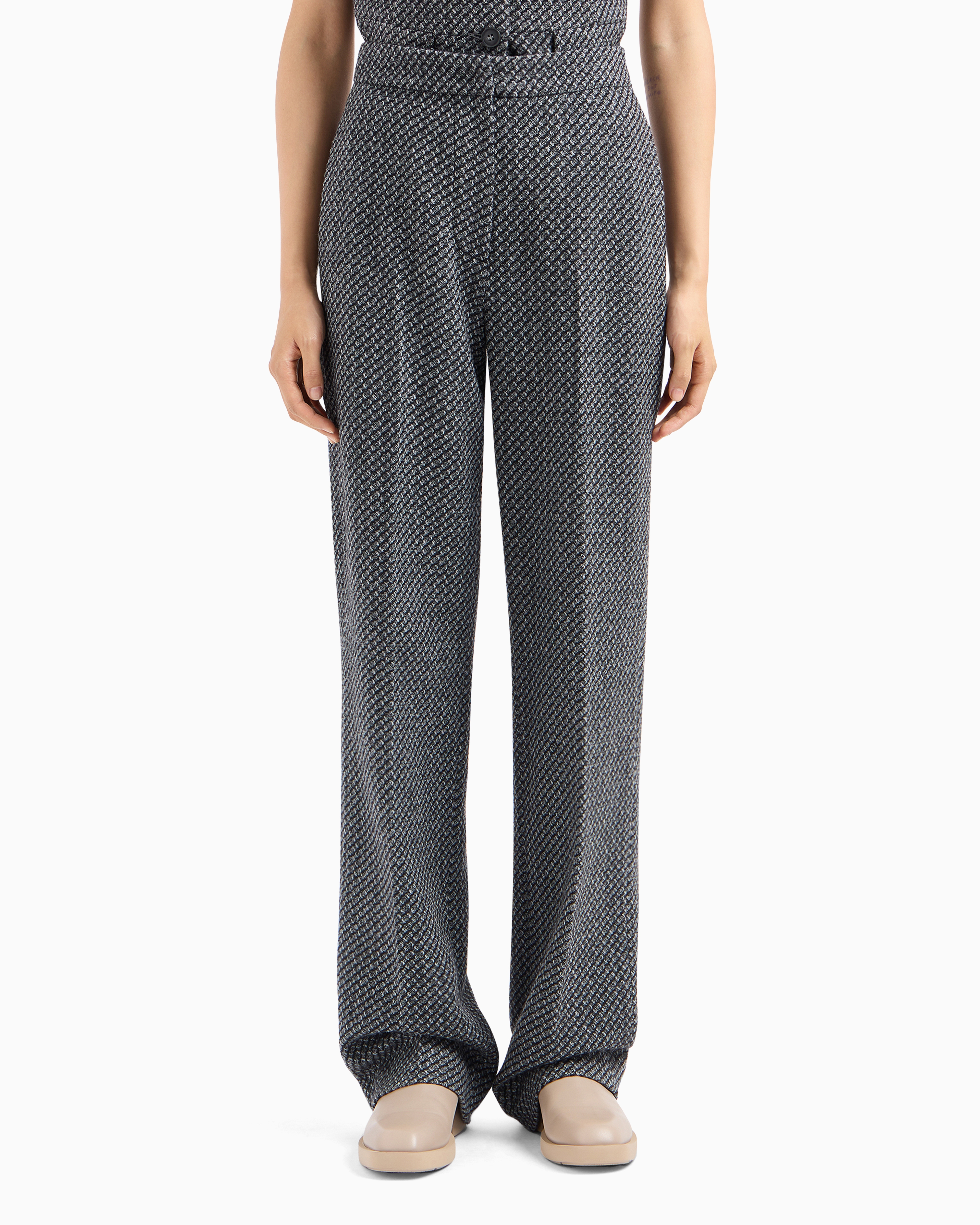 Emporio Armani Mélange Wool-blend Knit Trousers With A Textured Pattern In Gray