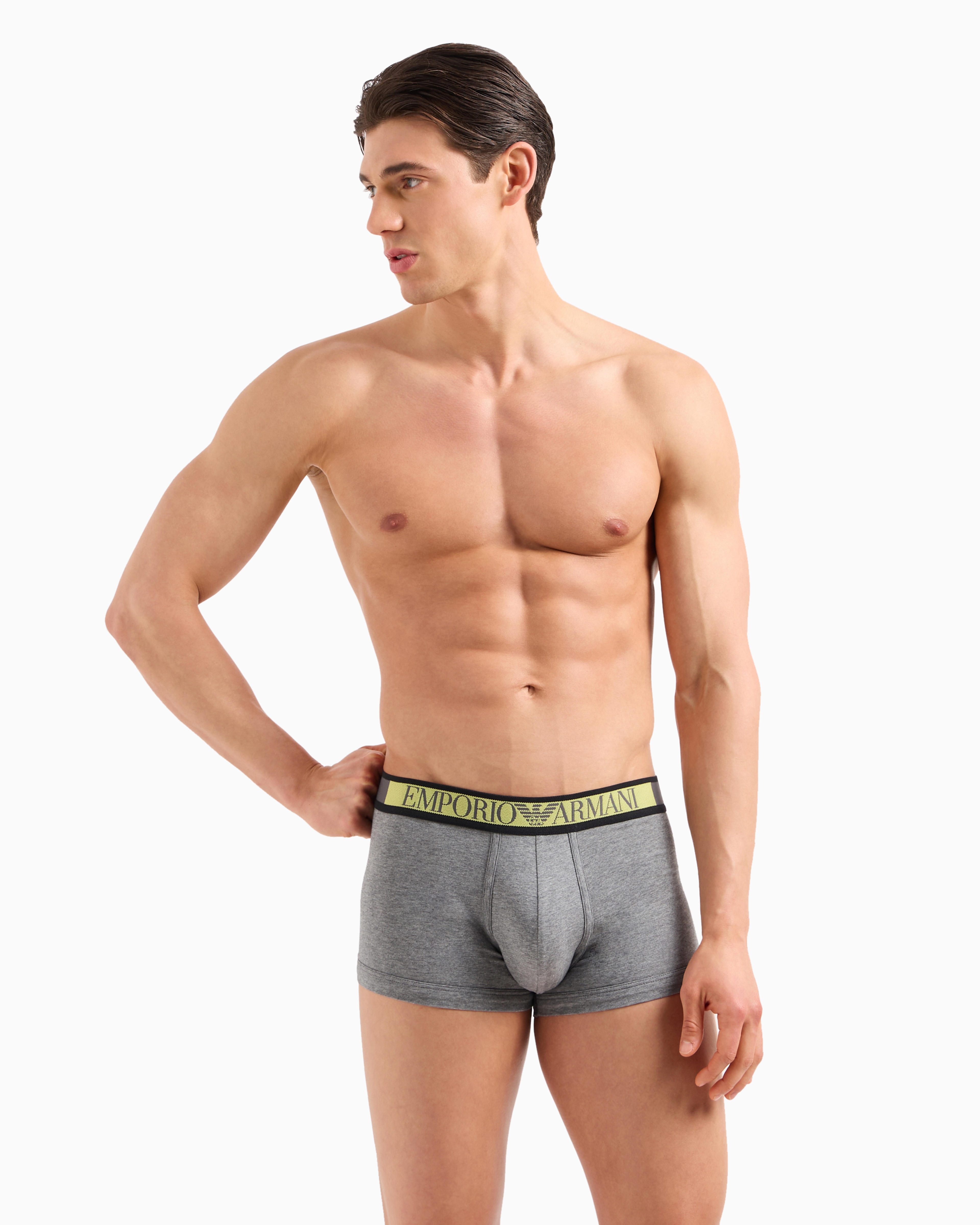 Shop Emporio Armani Asv Eng Anliegende Boxershorts Aus Bio-baumwolle Mit Logo-label In Grau