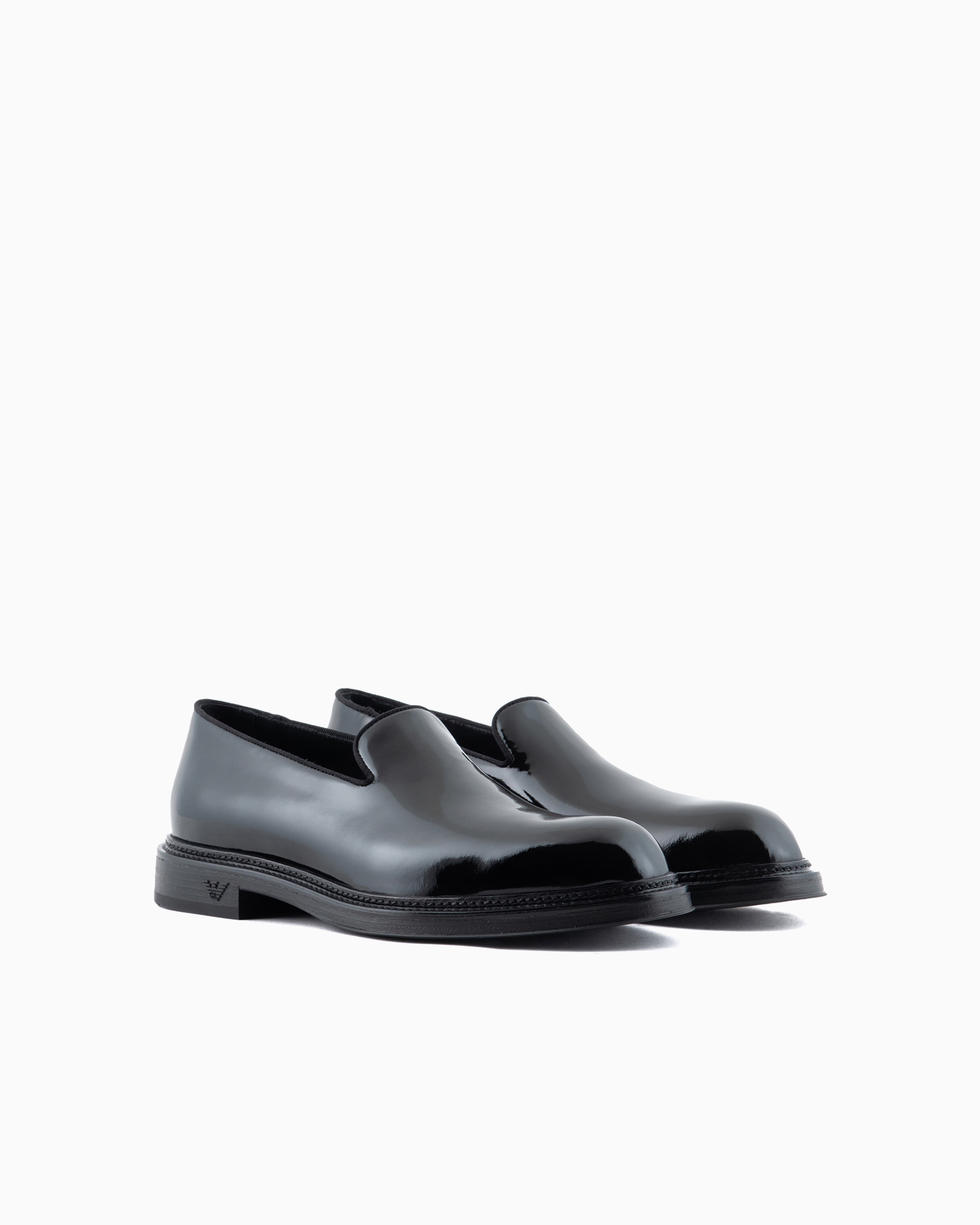 Shop Emporio Armani Patent-leather Slipper Loafers In Black