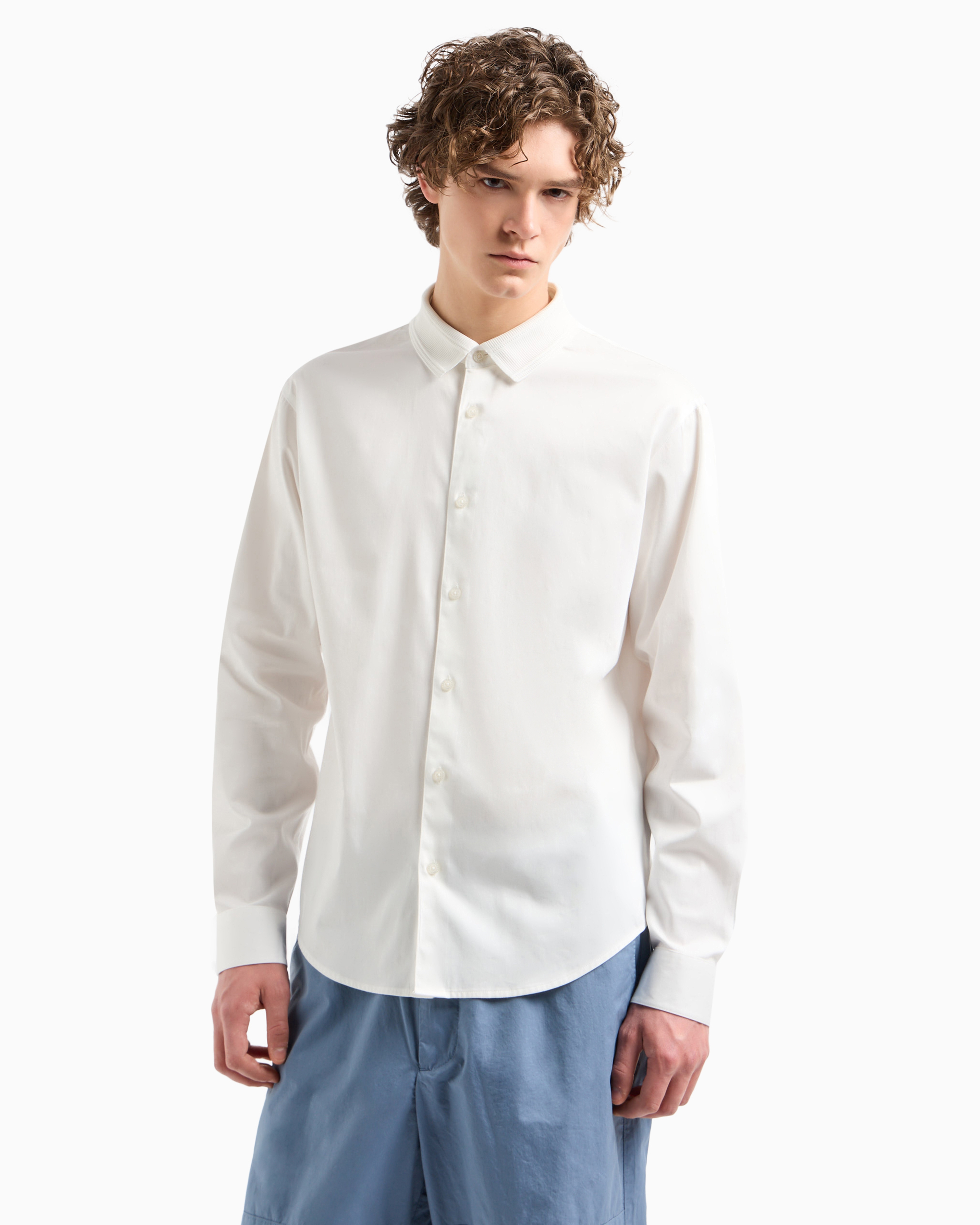 Shop Armani Exchange Regular Fit Stretch Satin Shirt In White