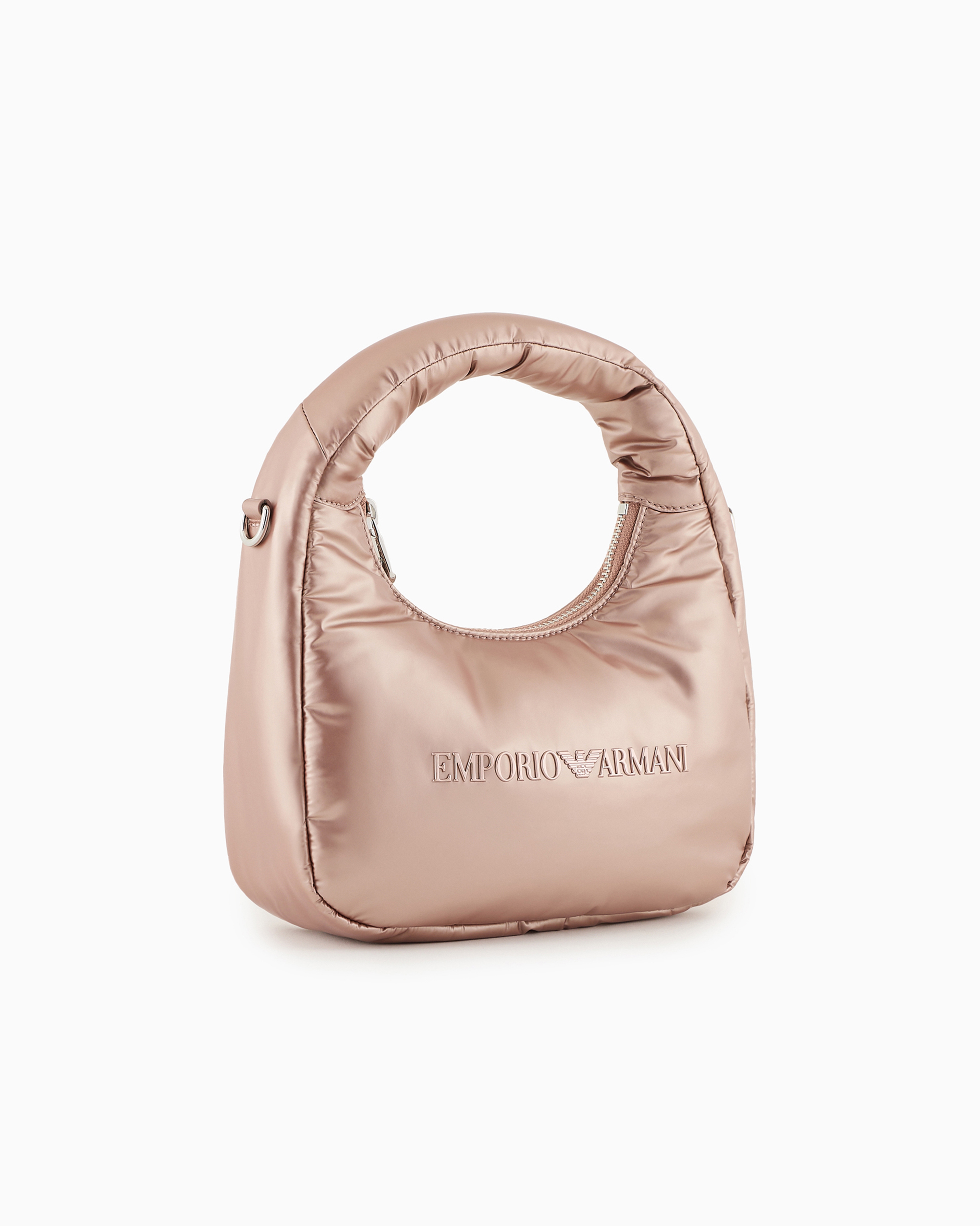 Shop Emporio Armani Shiny, Padded Nylon Hobo Bag With Logo In Pink