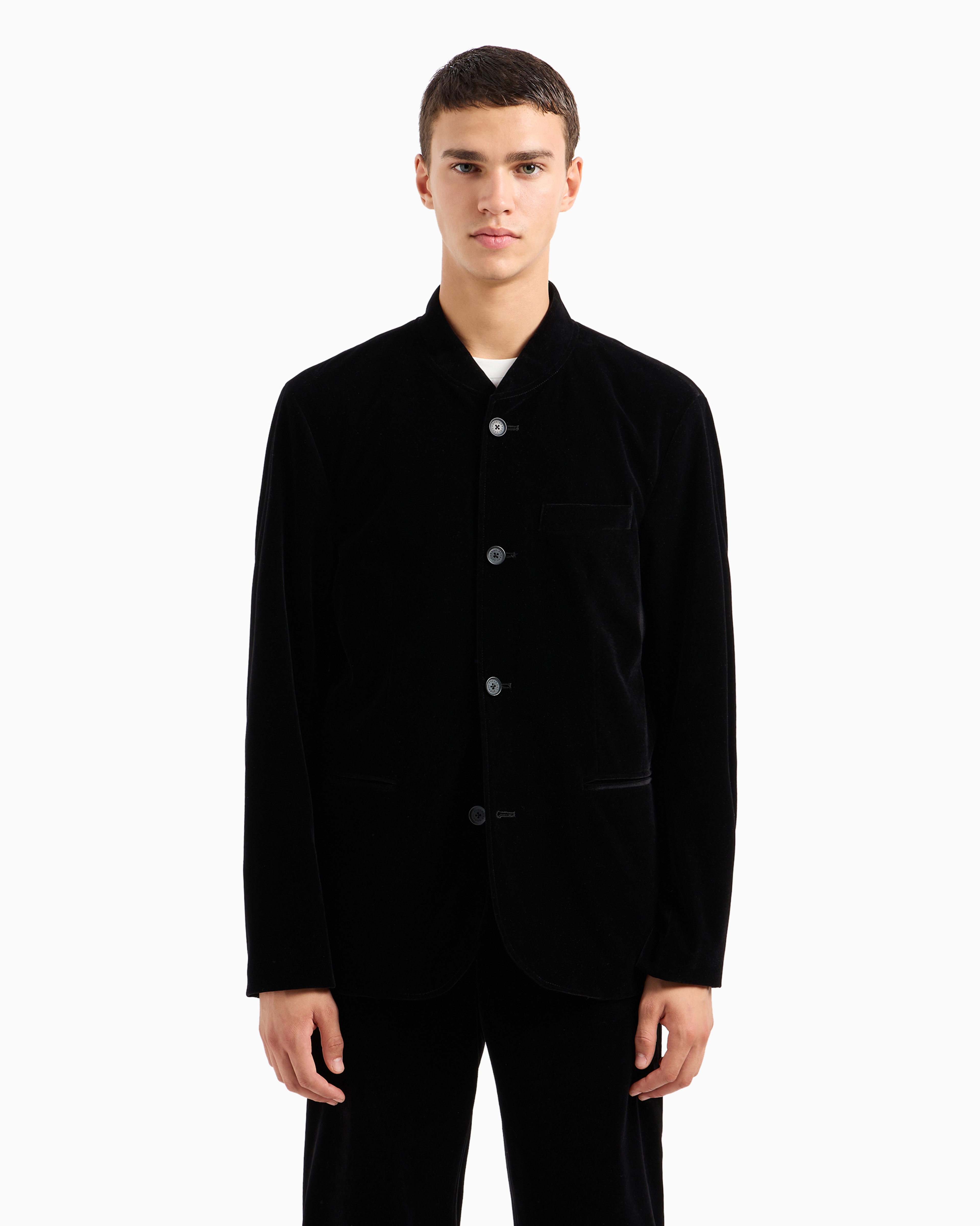 Shop Armani Exchange Single-breasted Velvet Jacket In Black