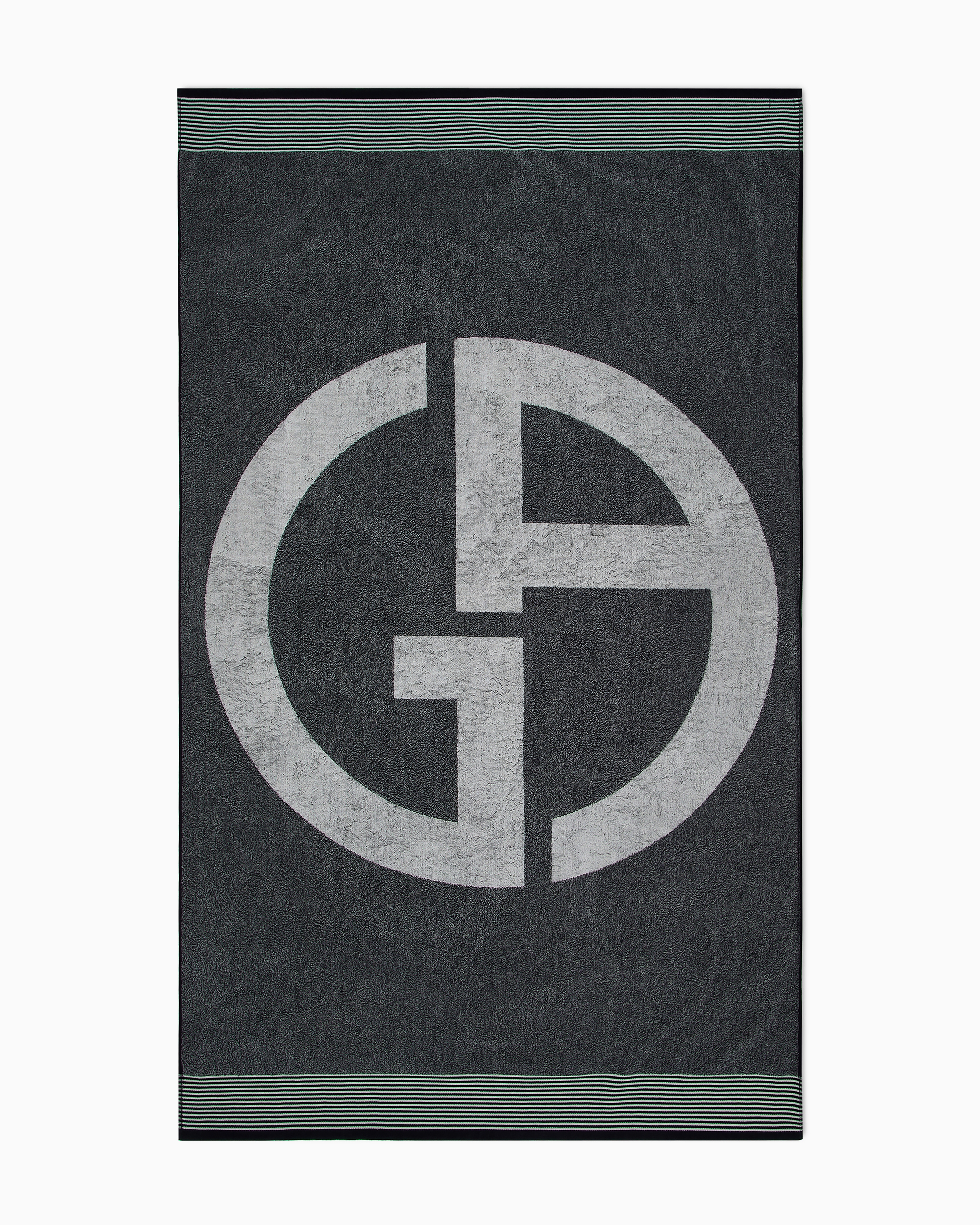 Giorgio Armani Official Store Cotton-terry Beach Towel With Oversized Jacquard Ga Logo In Midnight Blue