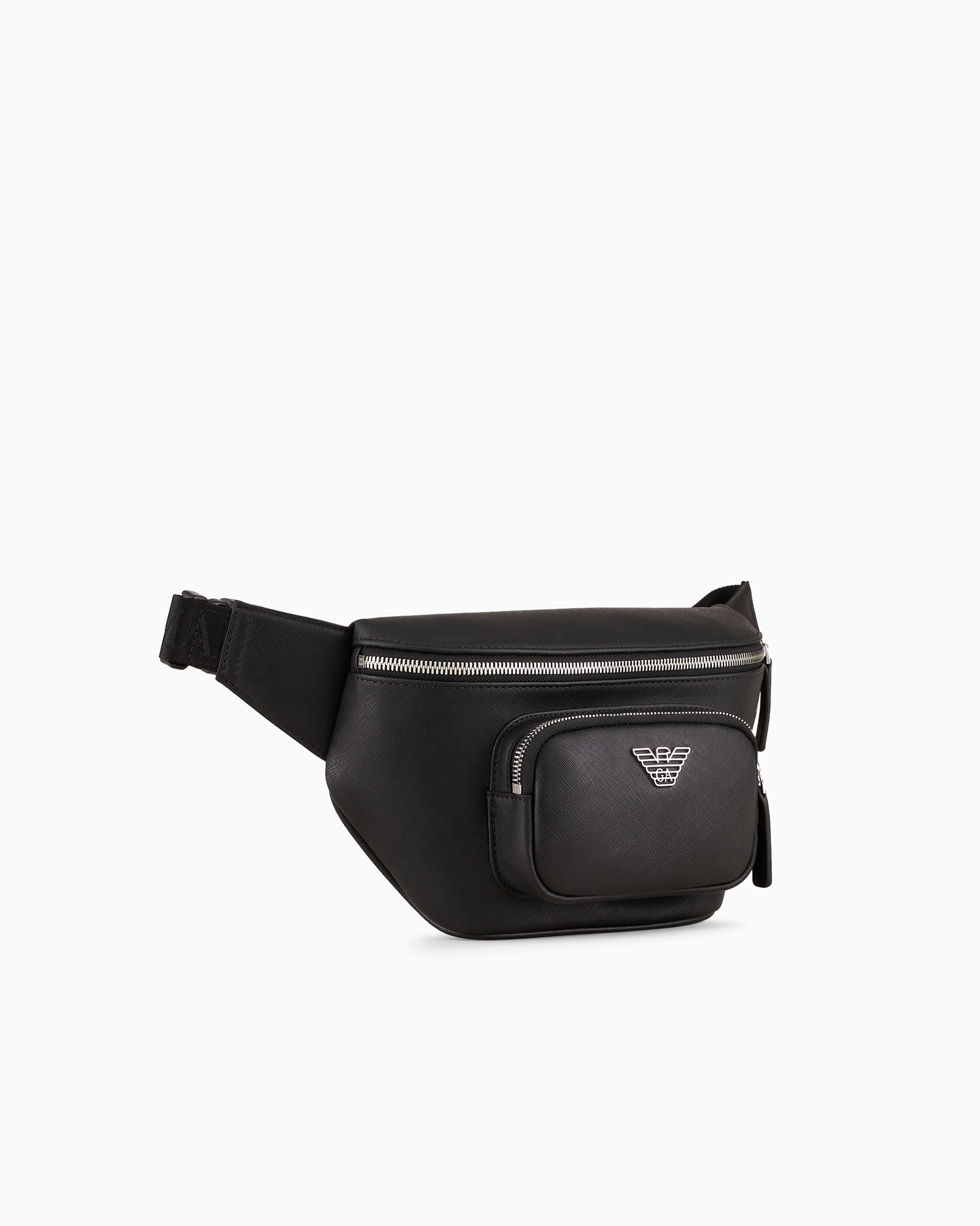 Emporio Armani Regenerated-leather Belt Bag With Eagle Pate In Black