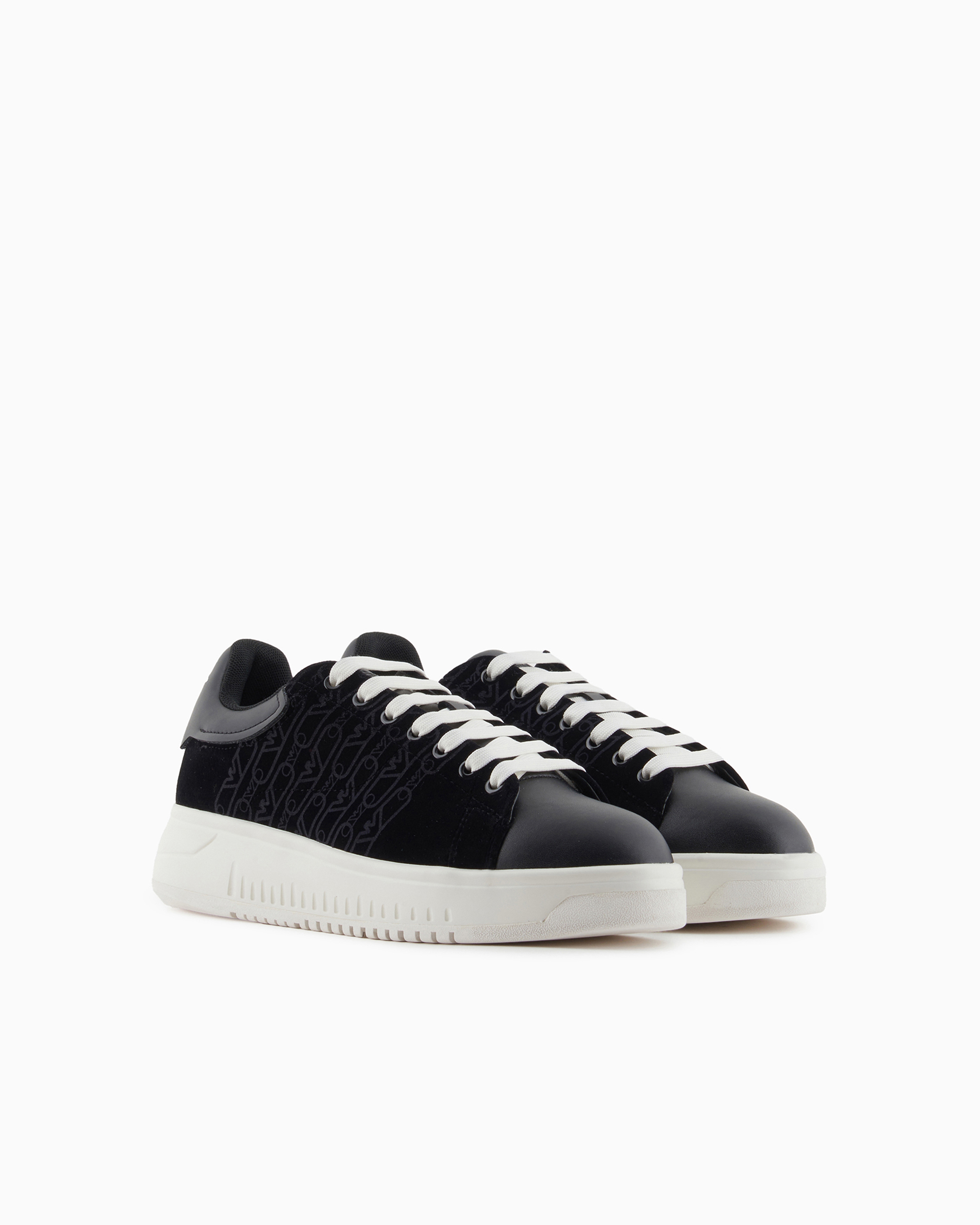 EMPORIO ARMANI MONOGRAM VELVET SNEAKERS 