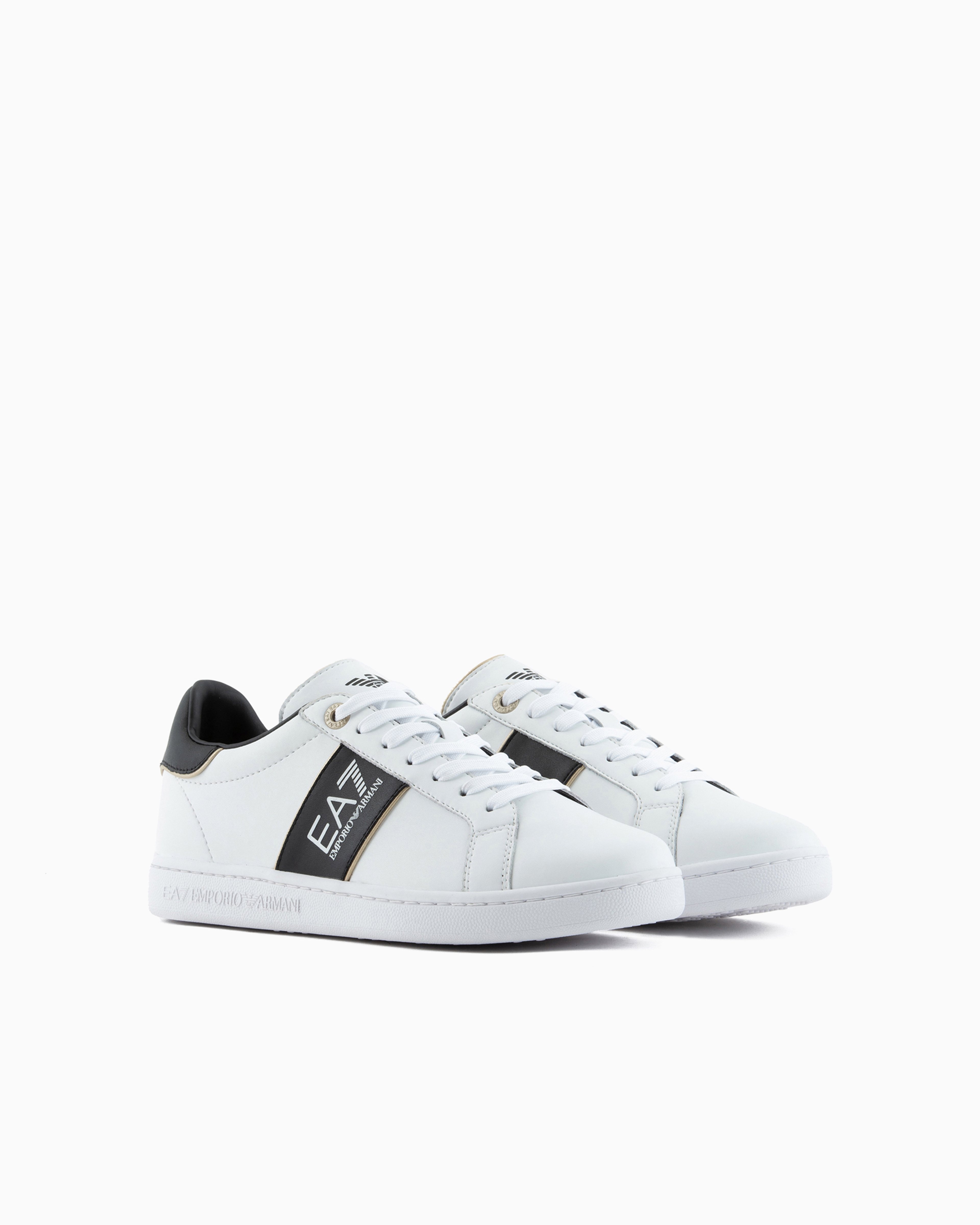Ea7 Perforated Logo-stripe Low-top Sneakers In Bianco E Nero