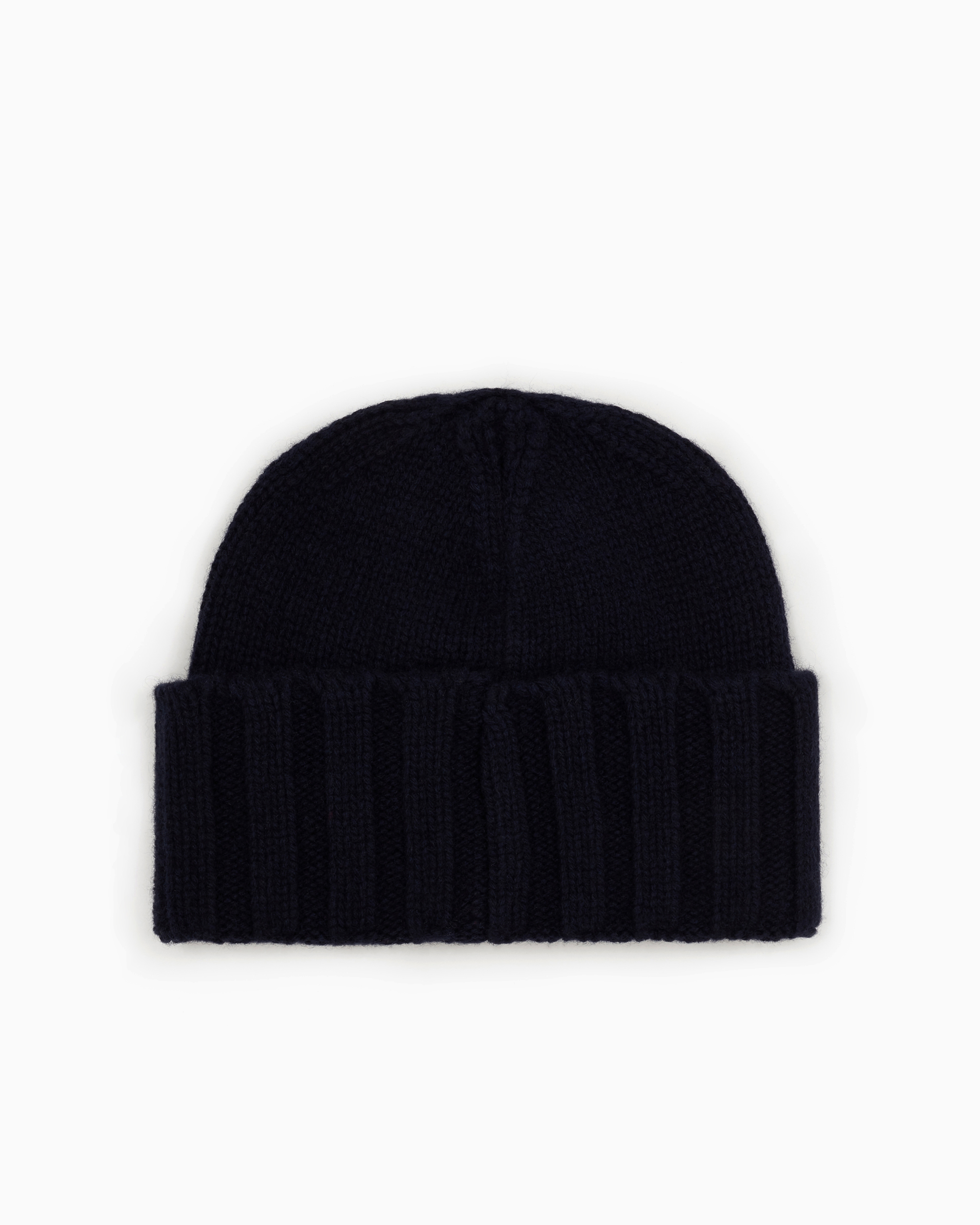 Shop Emporio Armani Ribbed Cashmere Beanie In Navy Blue