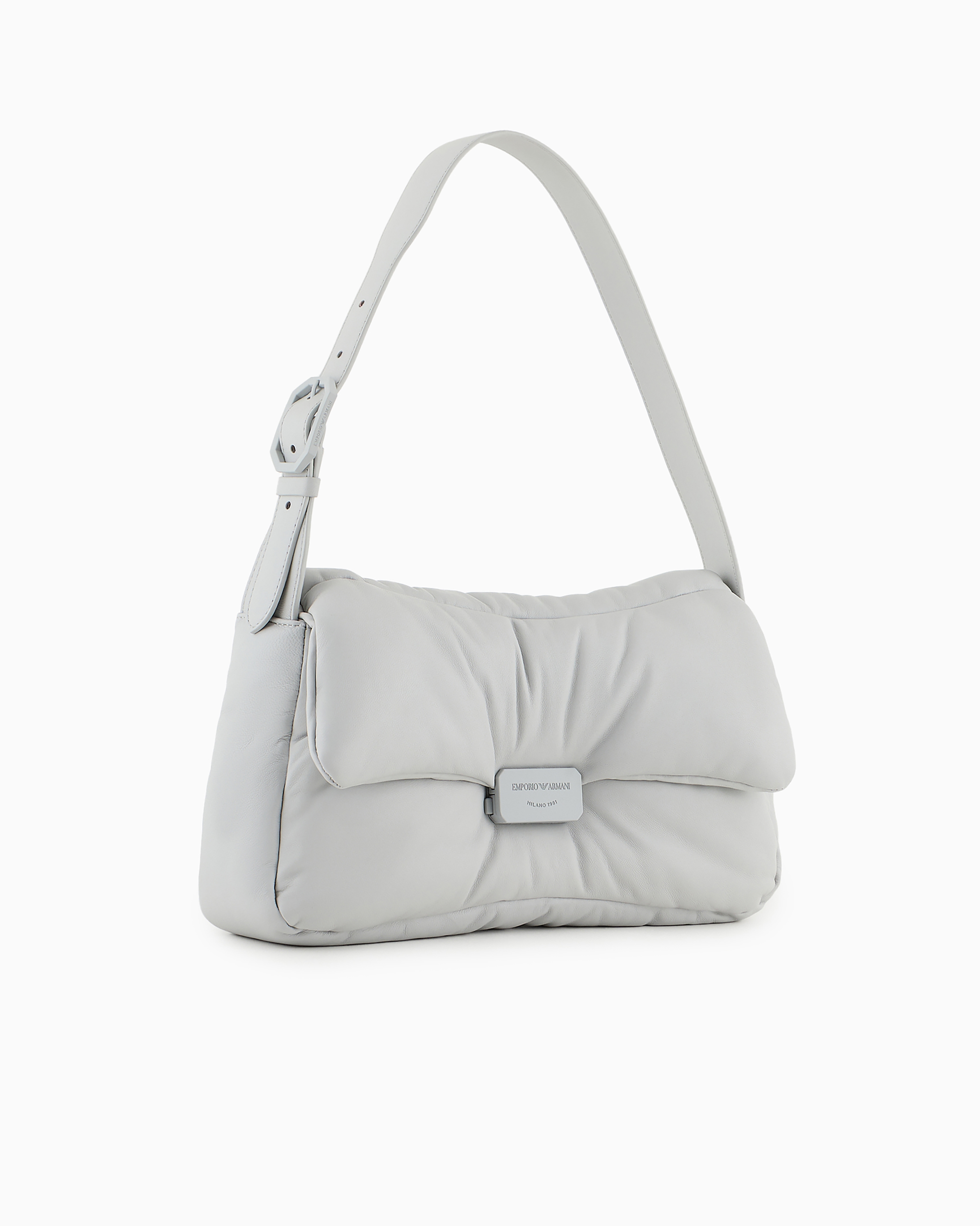 Emporio Armani Official Store Oversized Baguette Shoulder Bag In Puffy Nappa Leather In Light Gray