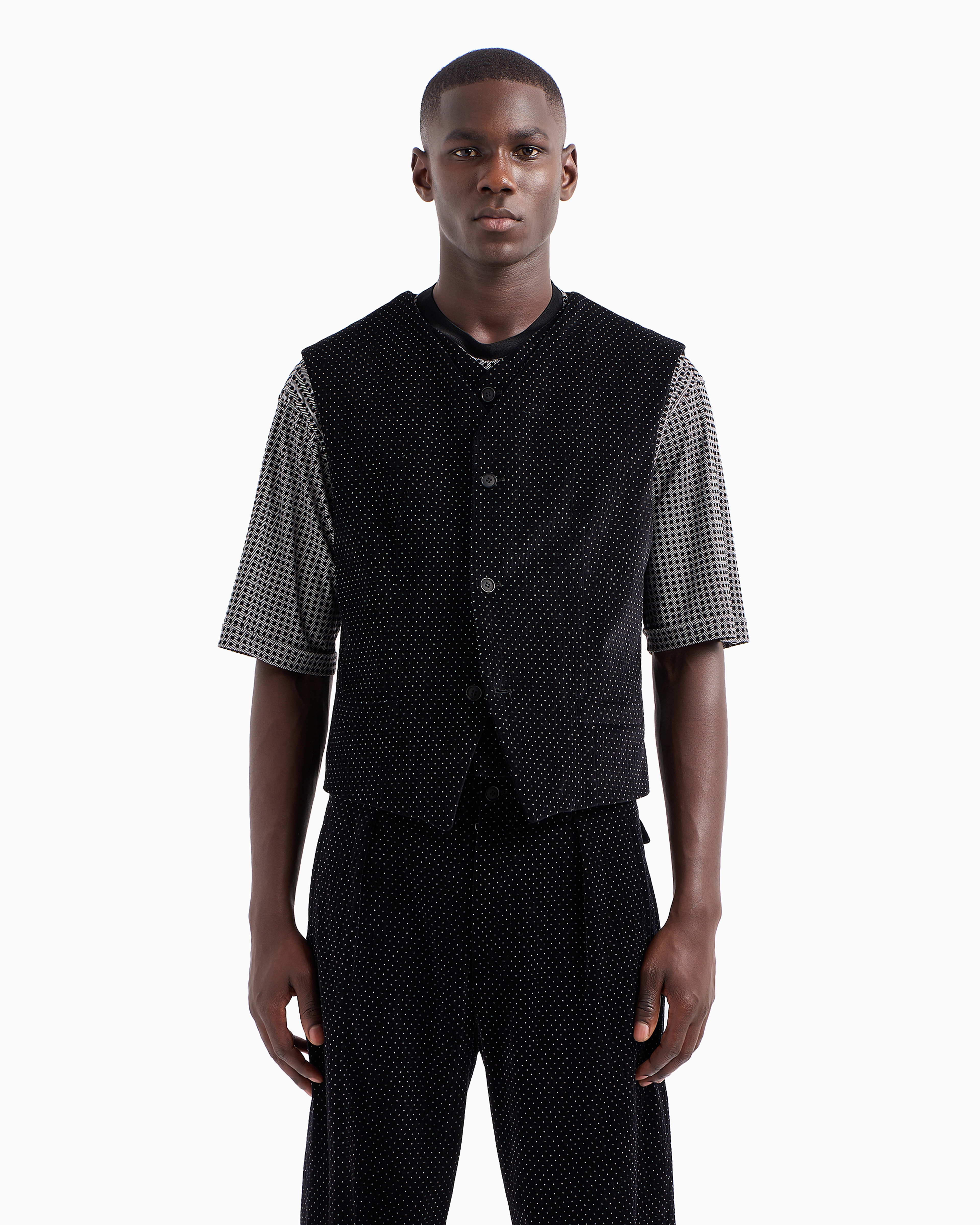 Giorgio Armani Single-breasted Waistcoat In Seersucker Velvet With A Polka-dot Motif In Pattern