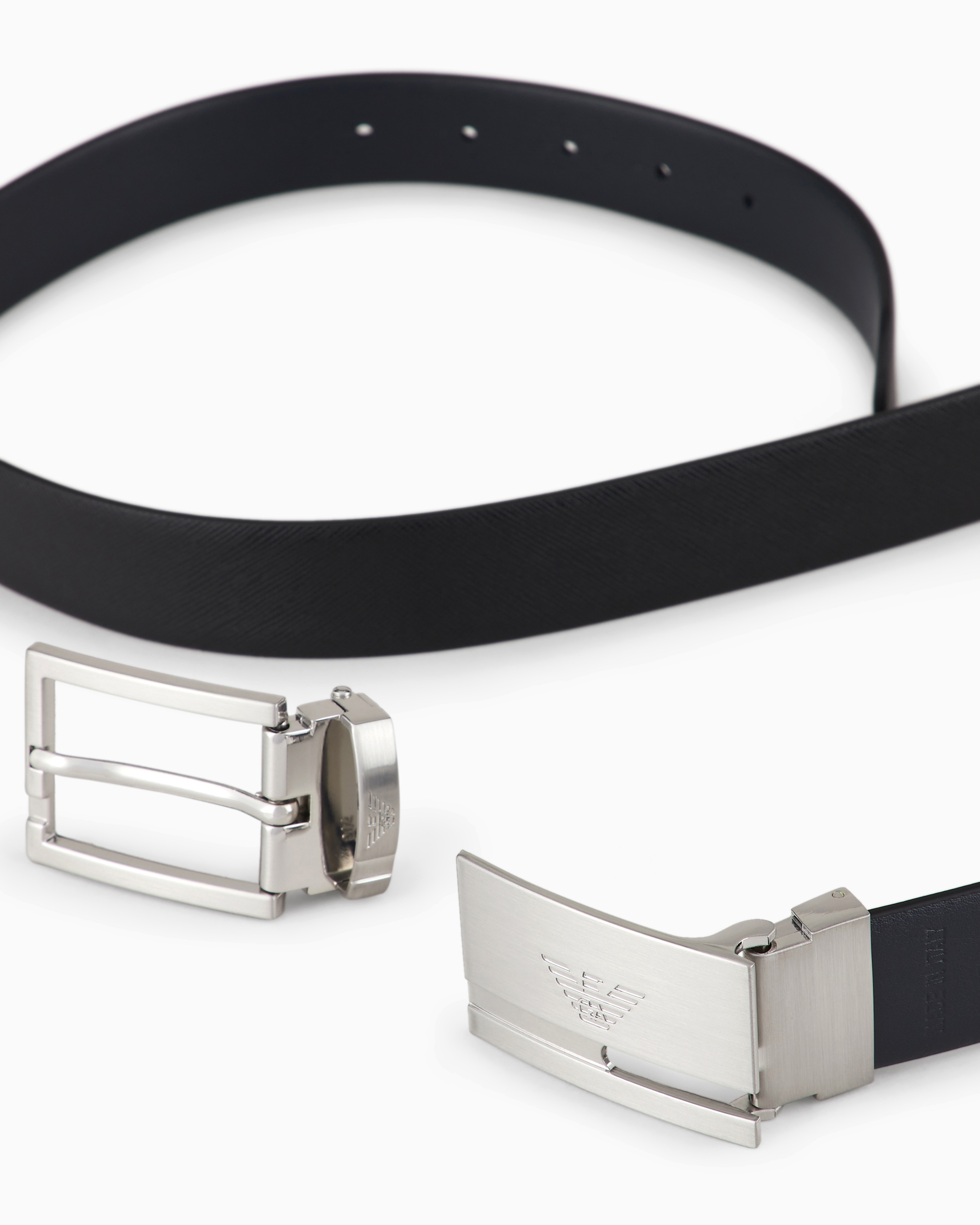 Shop Emporio Armani Reversible Belt In Two-tone Leather With All-over Embossed Eagle In Black