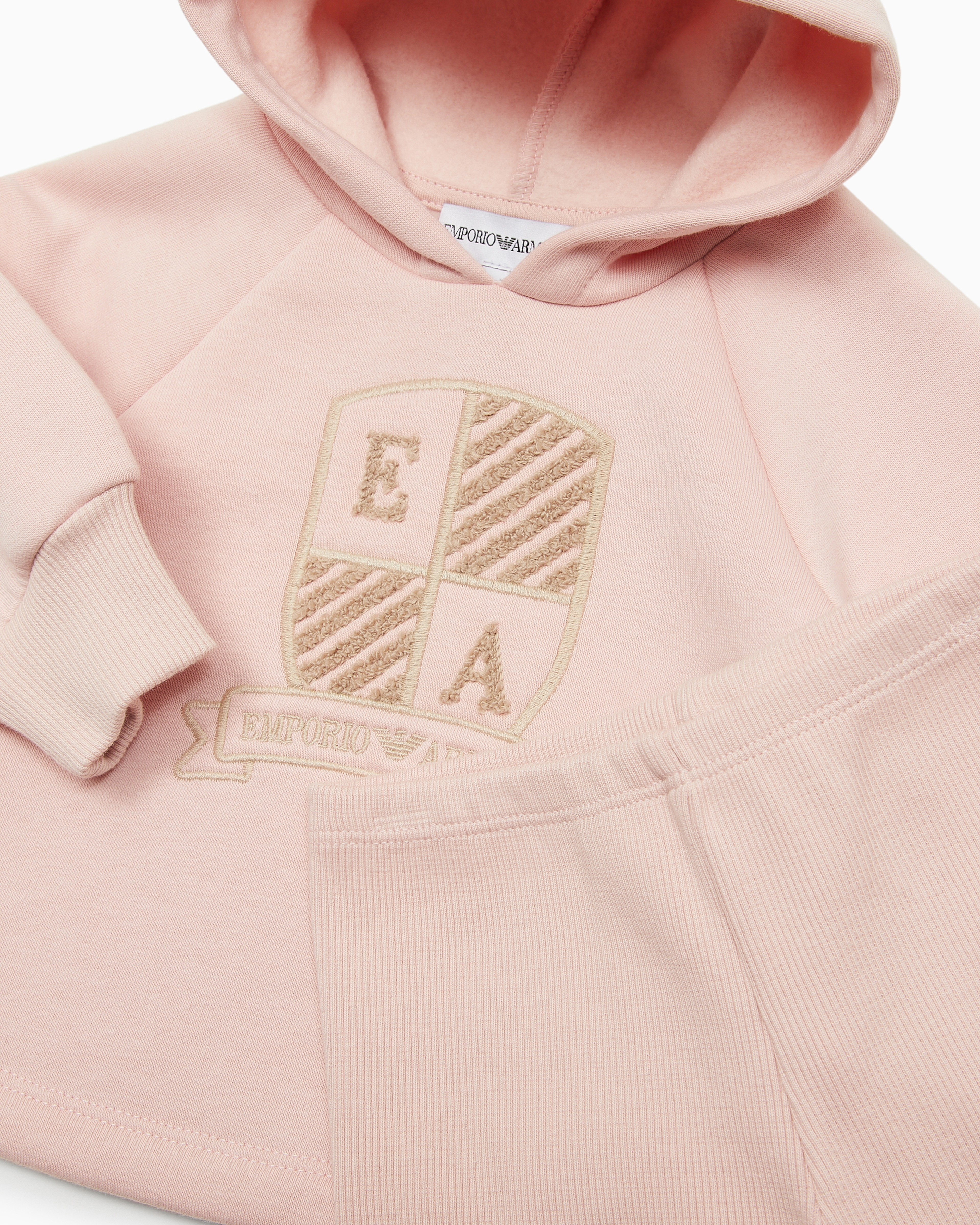 Shop Emporio Armani Hooded Sweatshirt And Leggings Set With Logo Crest In Pink