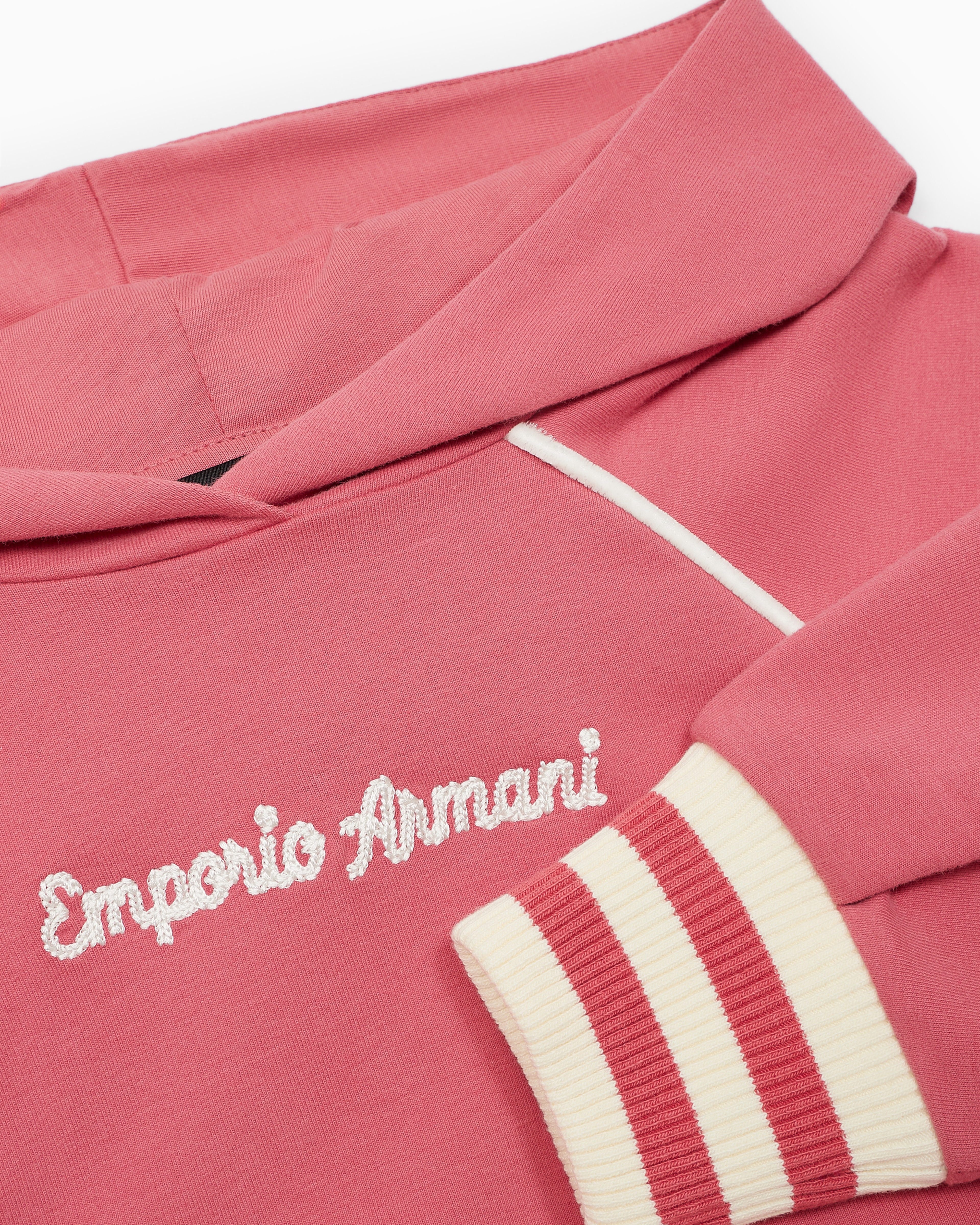 Shop Emporio Armani Comfort-fit, Hooded Sweatshirt In Jersey, With Piping And Logo Embroidery In Pink