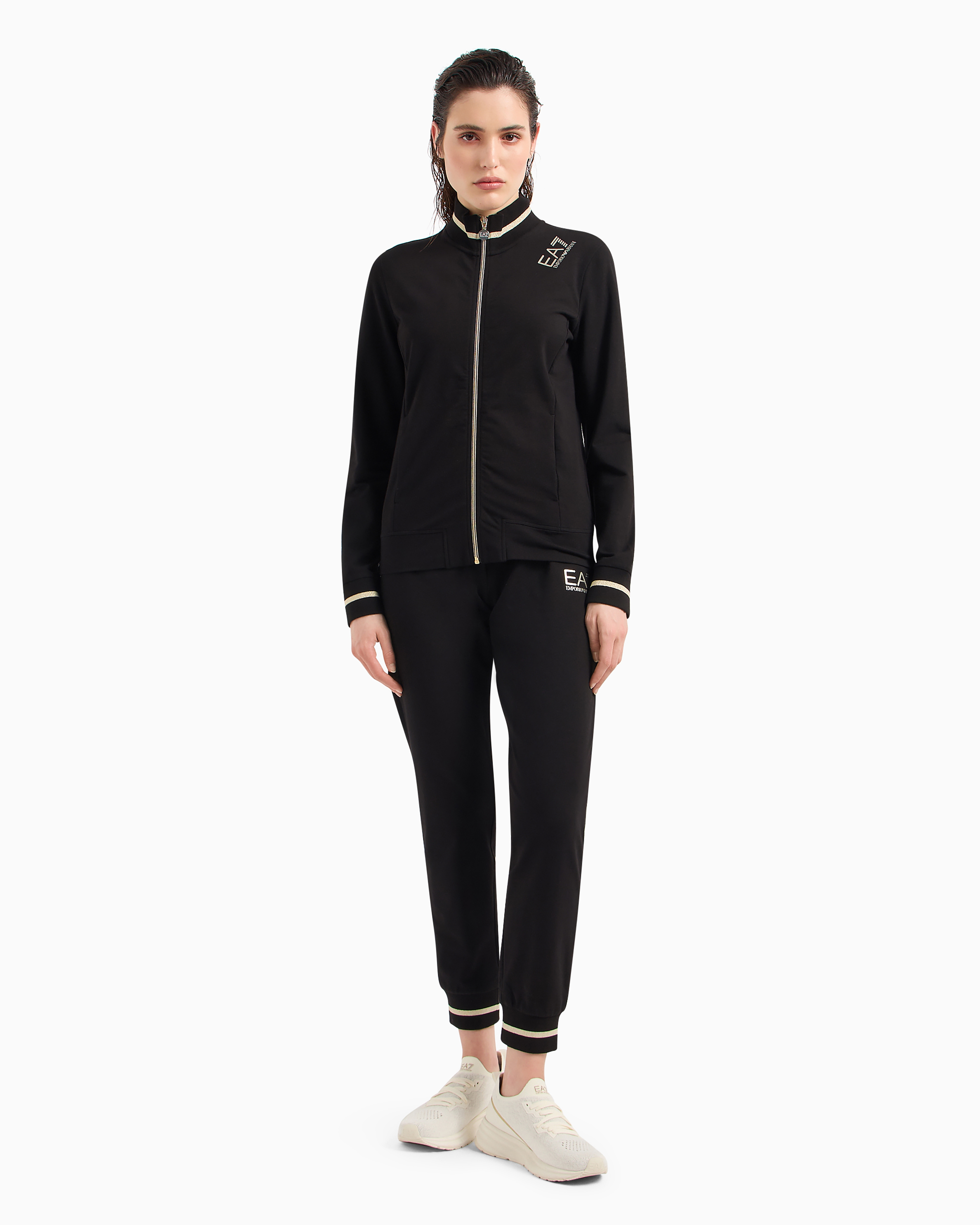 Shop Ea7 Core Lady Stretch-cotton Tracksuit In Black