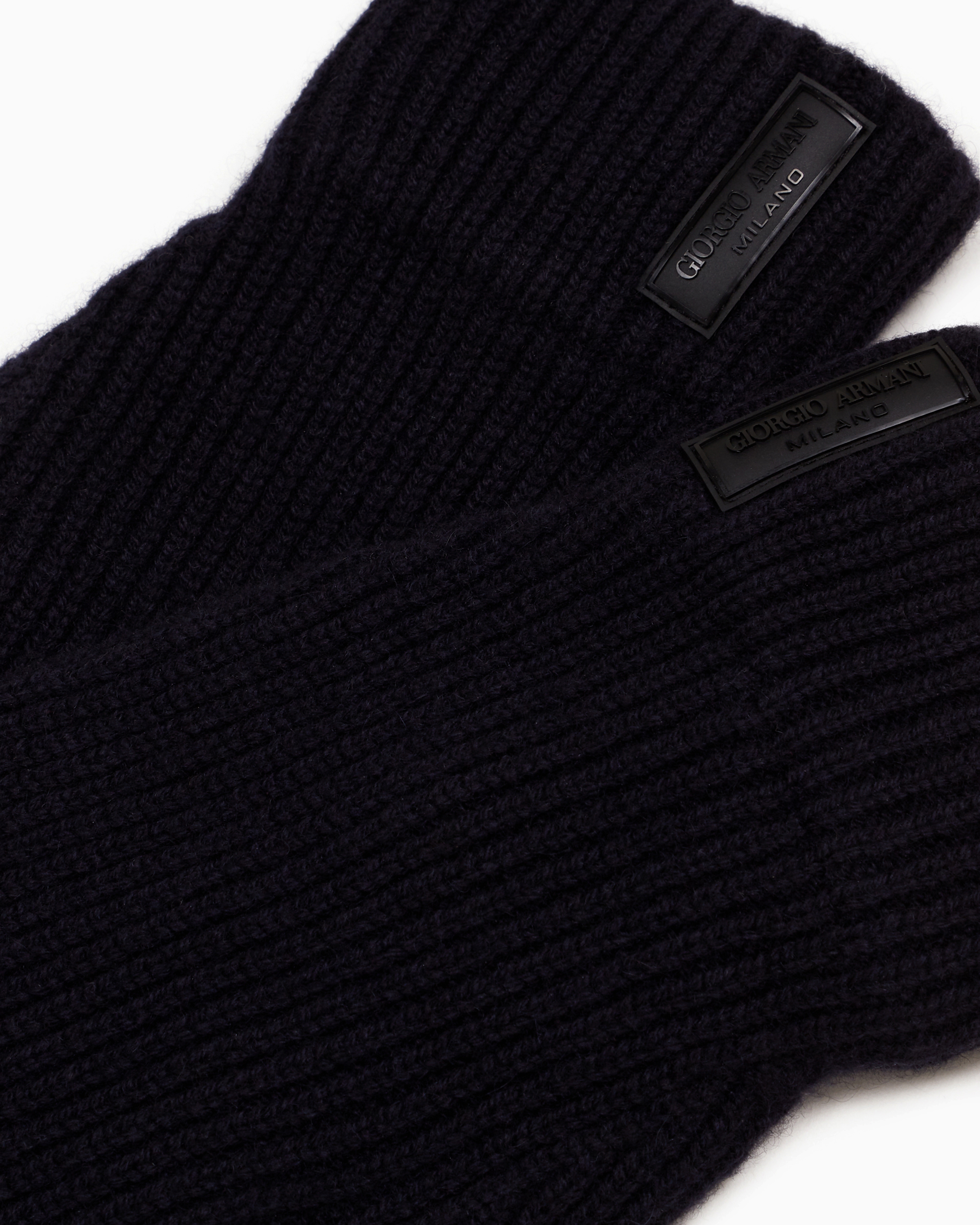 Giorgio Armani Official Store Gloves In Pure Cashmere Knit In Midnight Blue