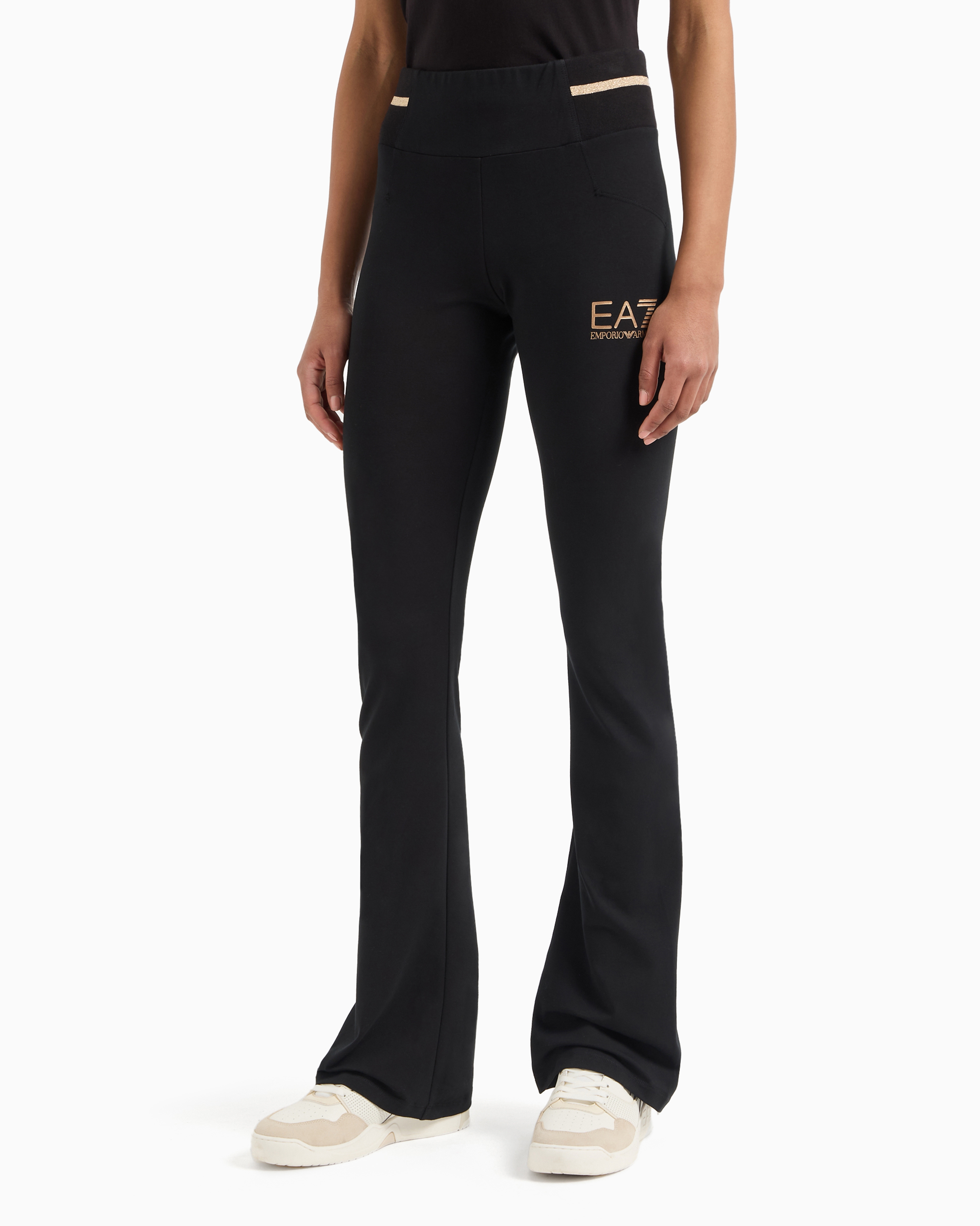 Shop Ea7 Core Lady Stretch-cotton Trousers In Black 1