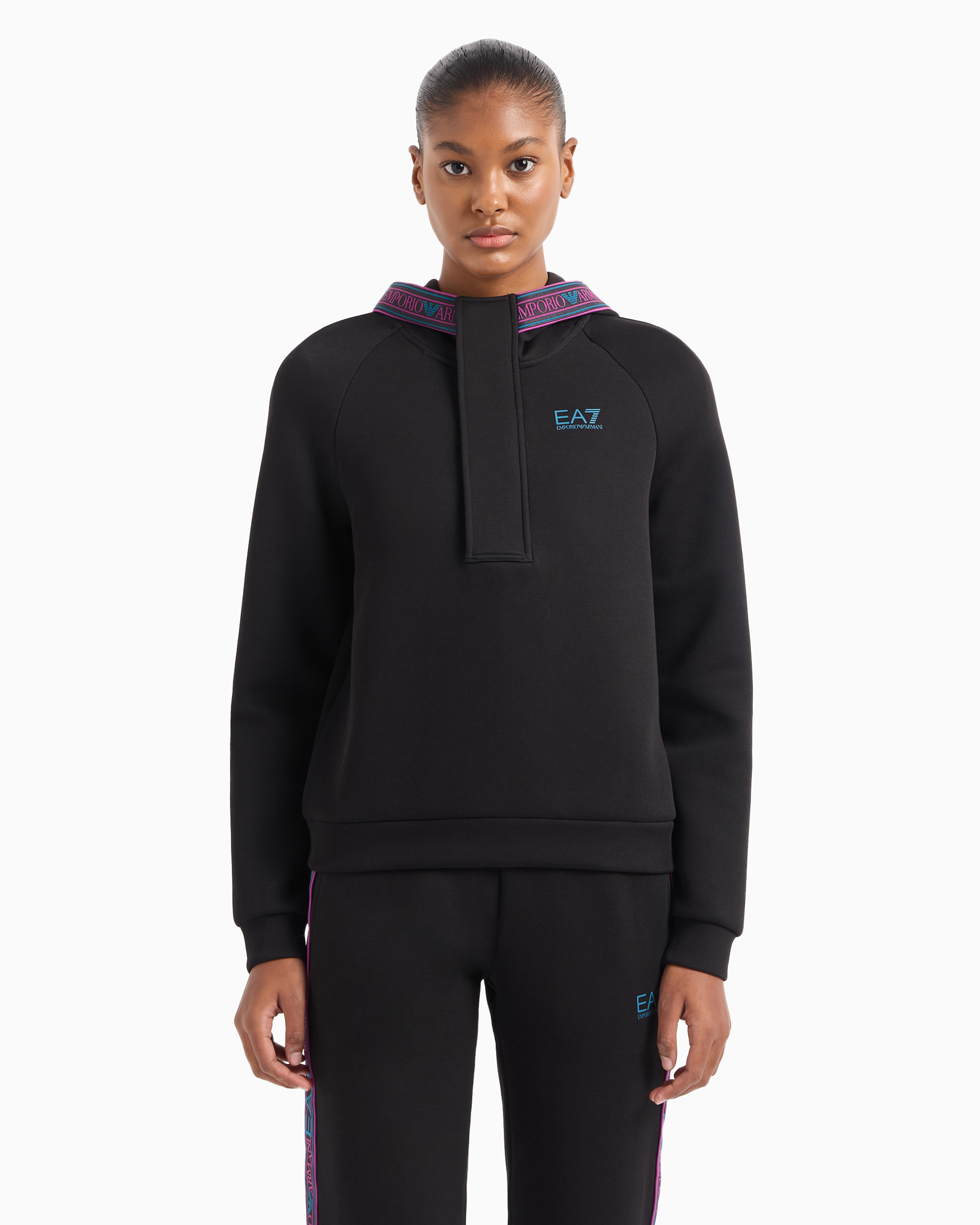 Shop Ea7 Dynamic Athlete Hooded Sweatshirt In Natural Ventus7 Technical Fabric In Black