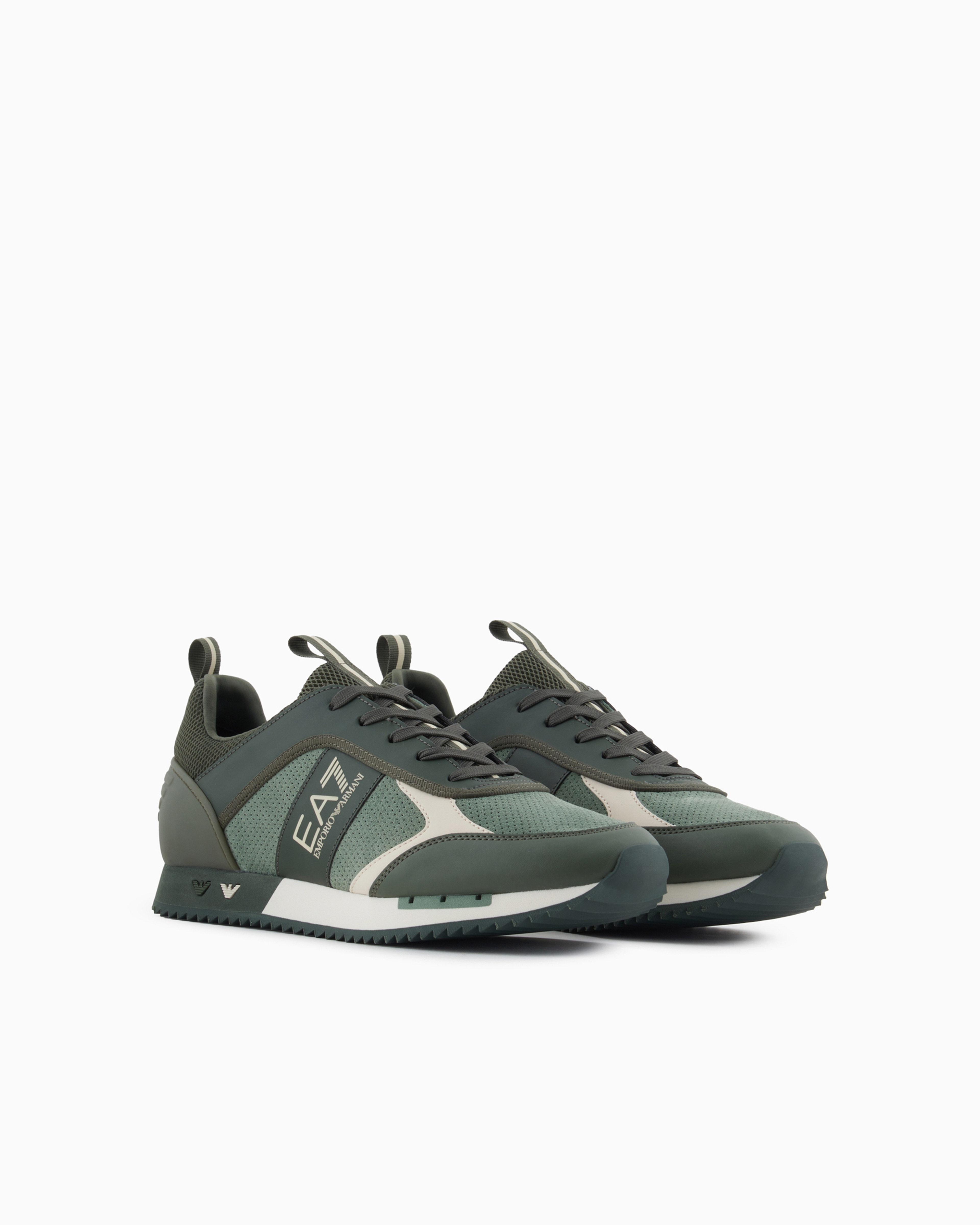 Shop Ea7 Black & White Suede Sneakers In Green