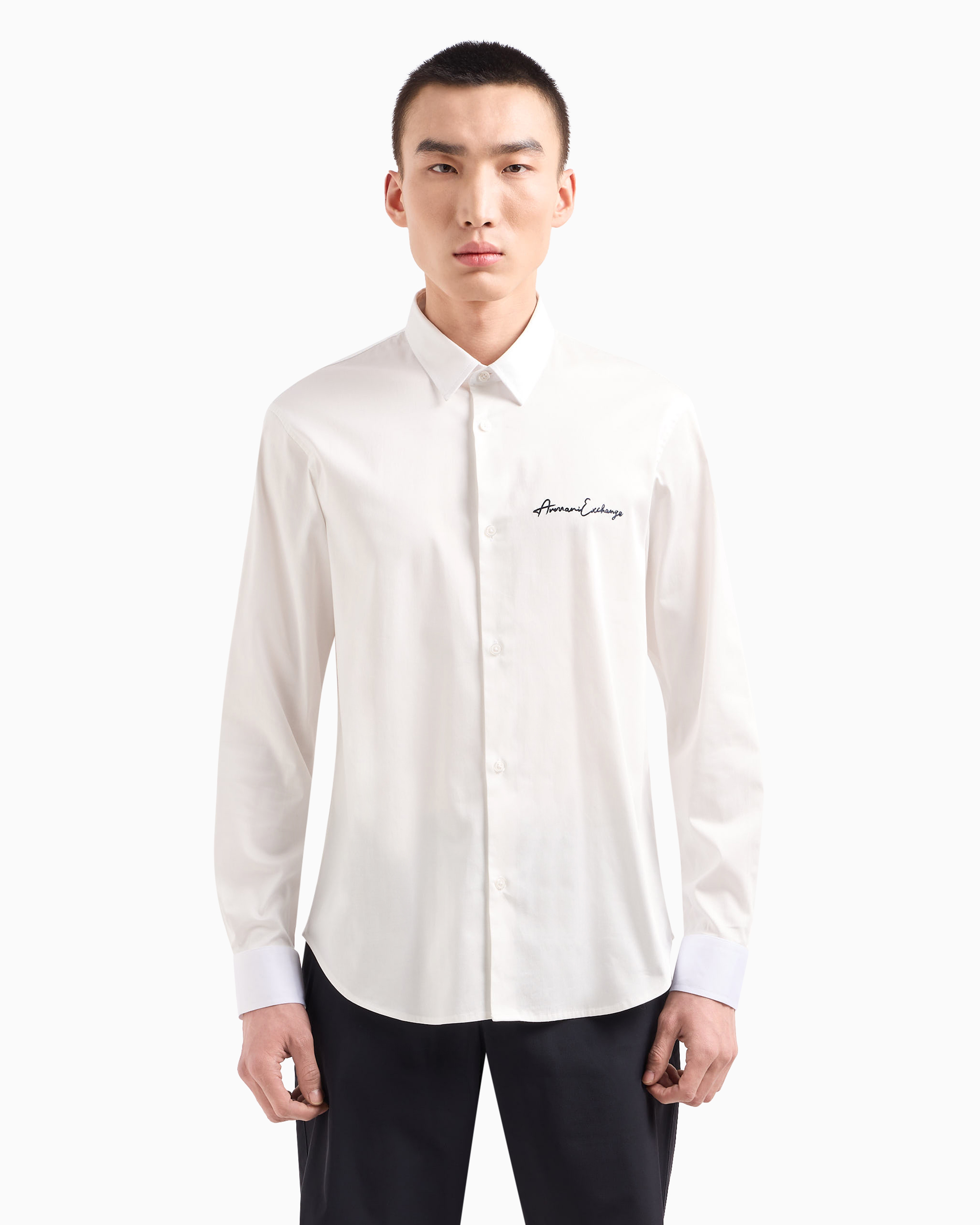 Armani Exchange Official Store Regular Fit Shirt In Stretch Satin Cotton In White