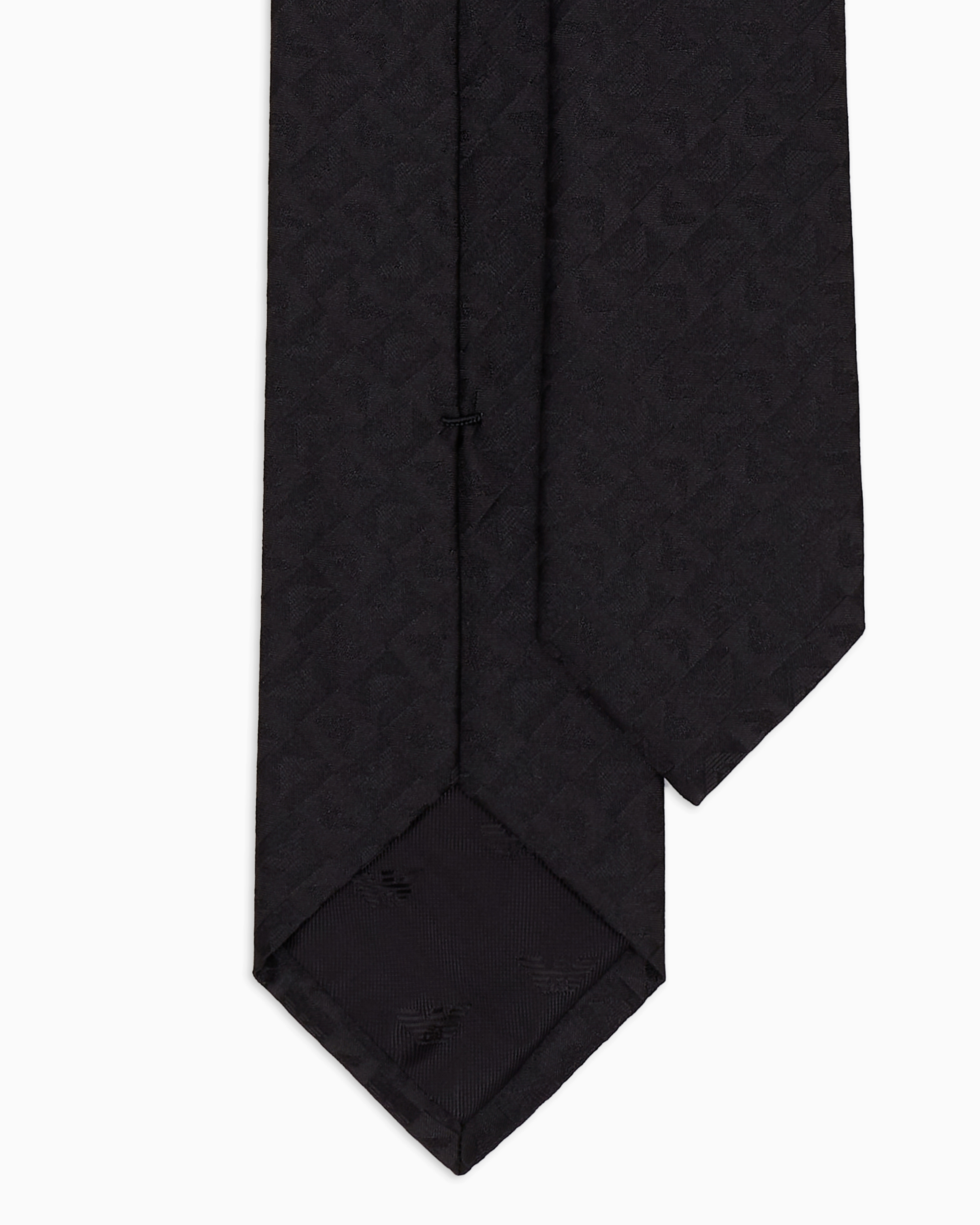 Emporio Armani Pure Silk Eagle And Check Jacquard Tie In Black