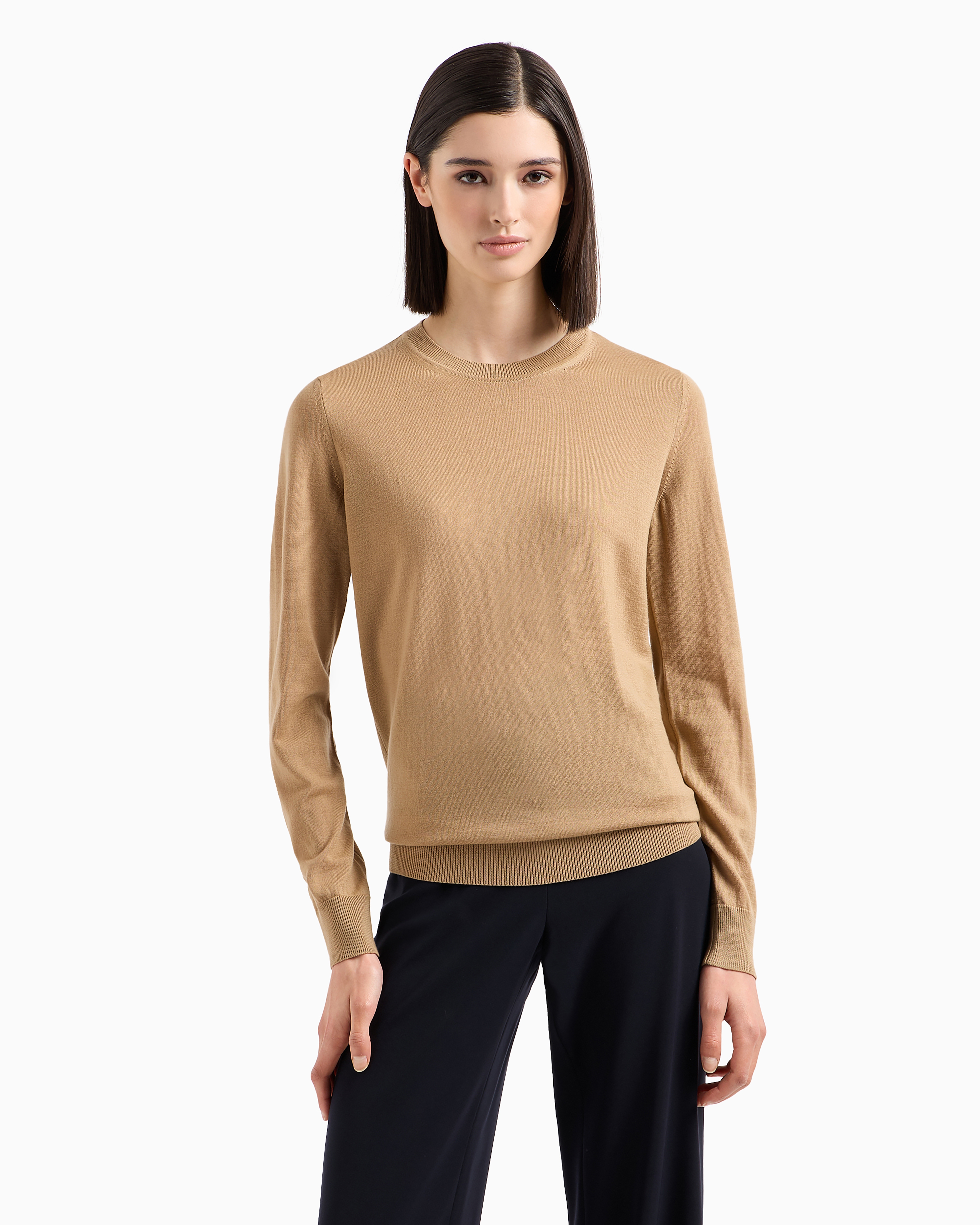 Emporio Armani Crew-neck Jumper In Pure Virgin Wool In Camel