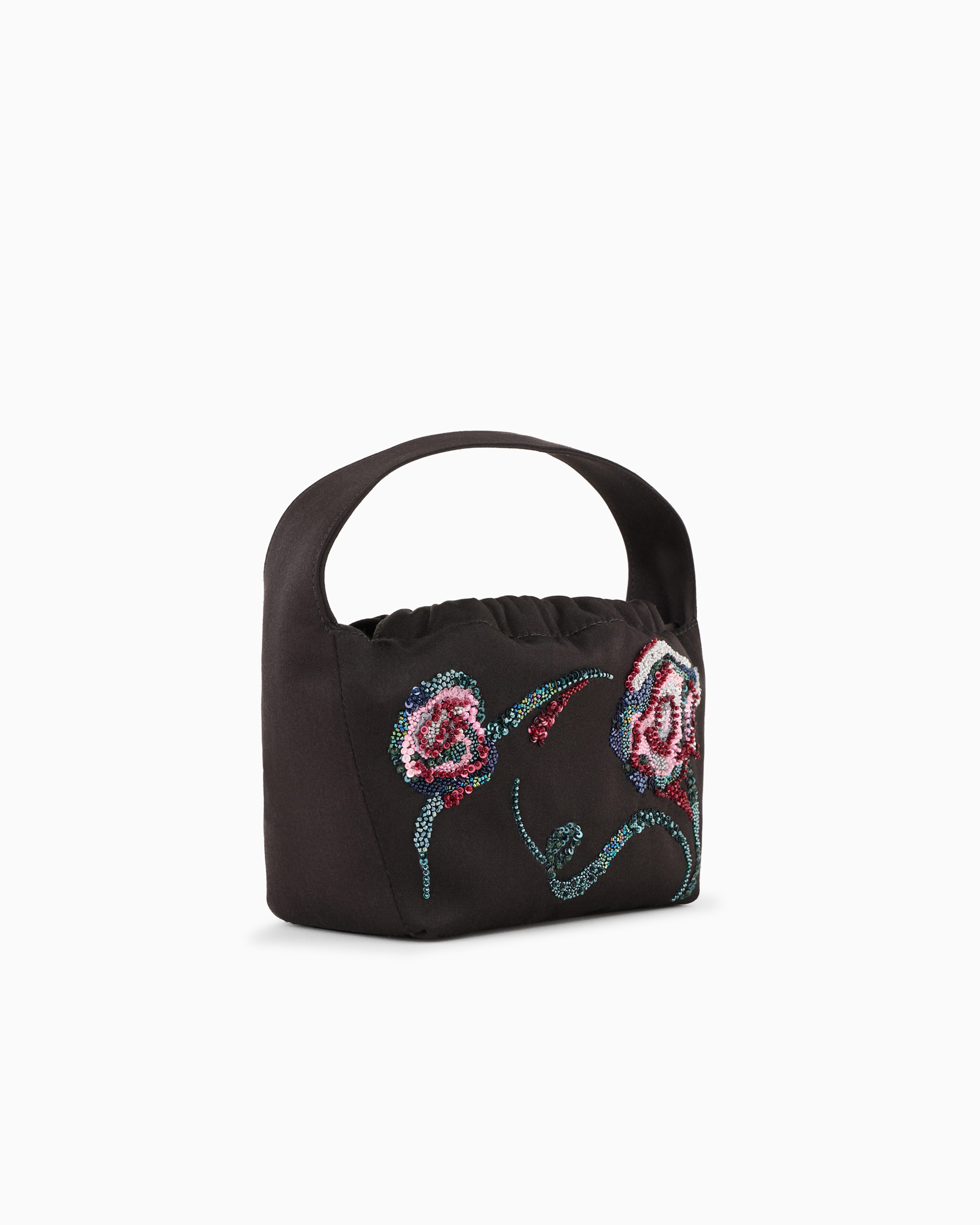 Giorgio Armani Embroidered Satin Small Bucket Bag In Patterned