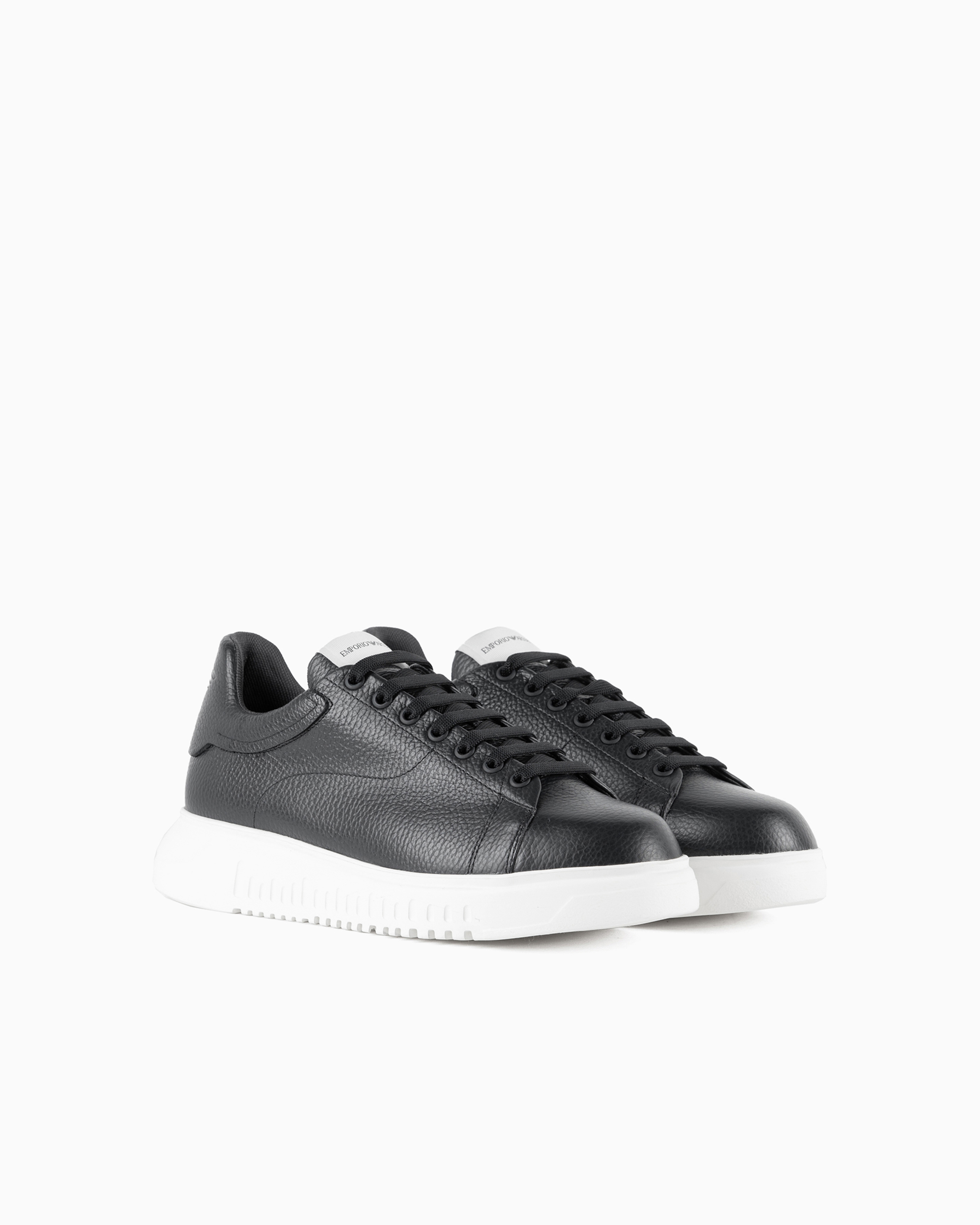 Emporio Armani Official Store Tumbled Leather Sneakers In Black