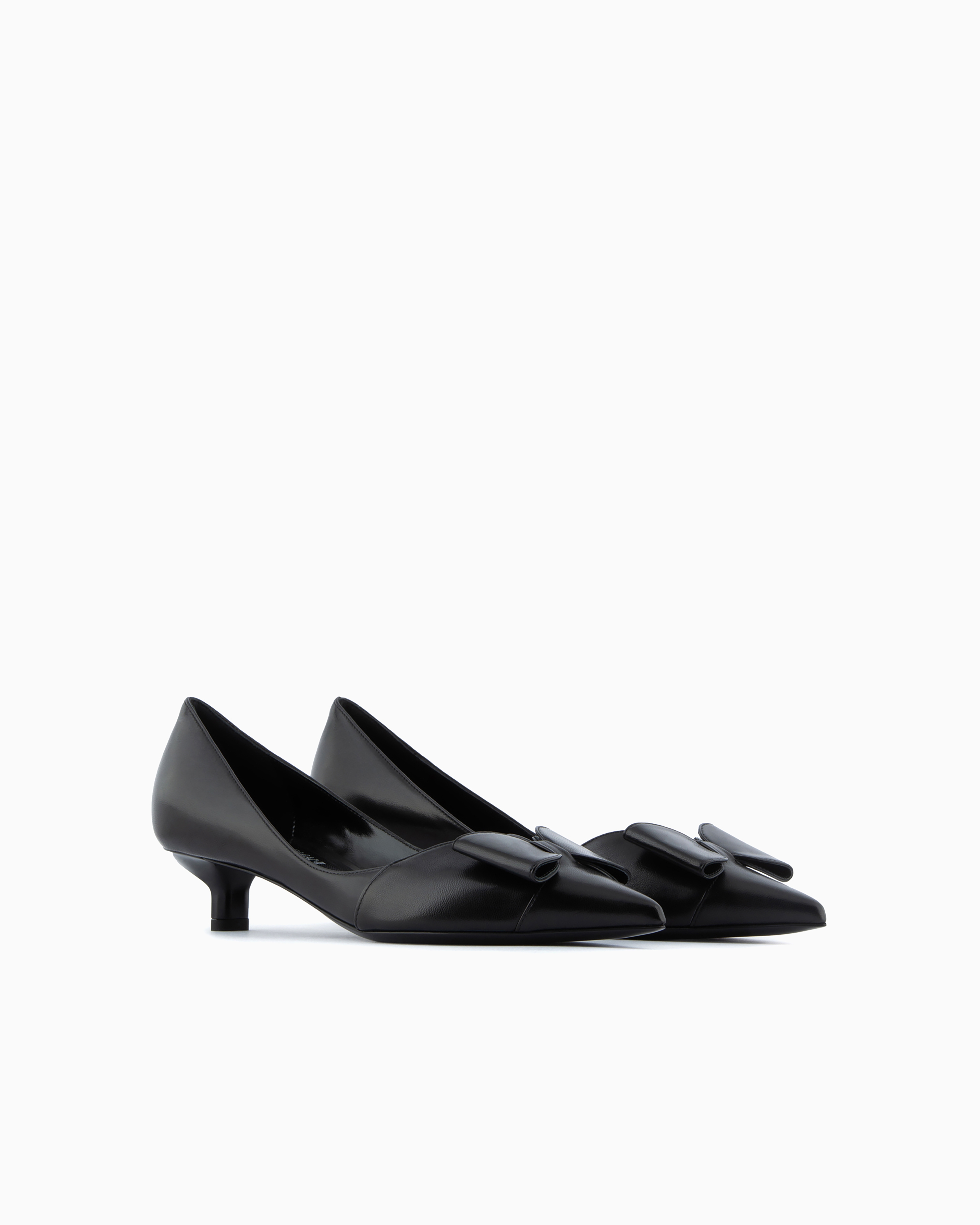Emporio Armani Nappa Leather Kitten-heeled Court Shoes With Bow In Black