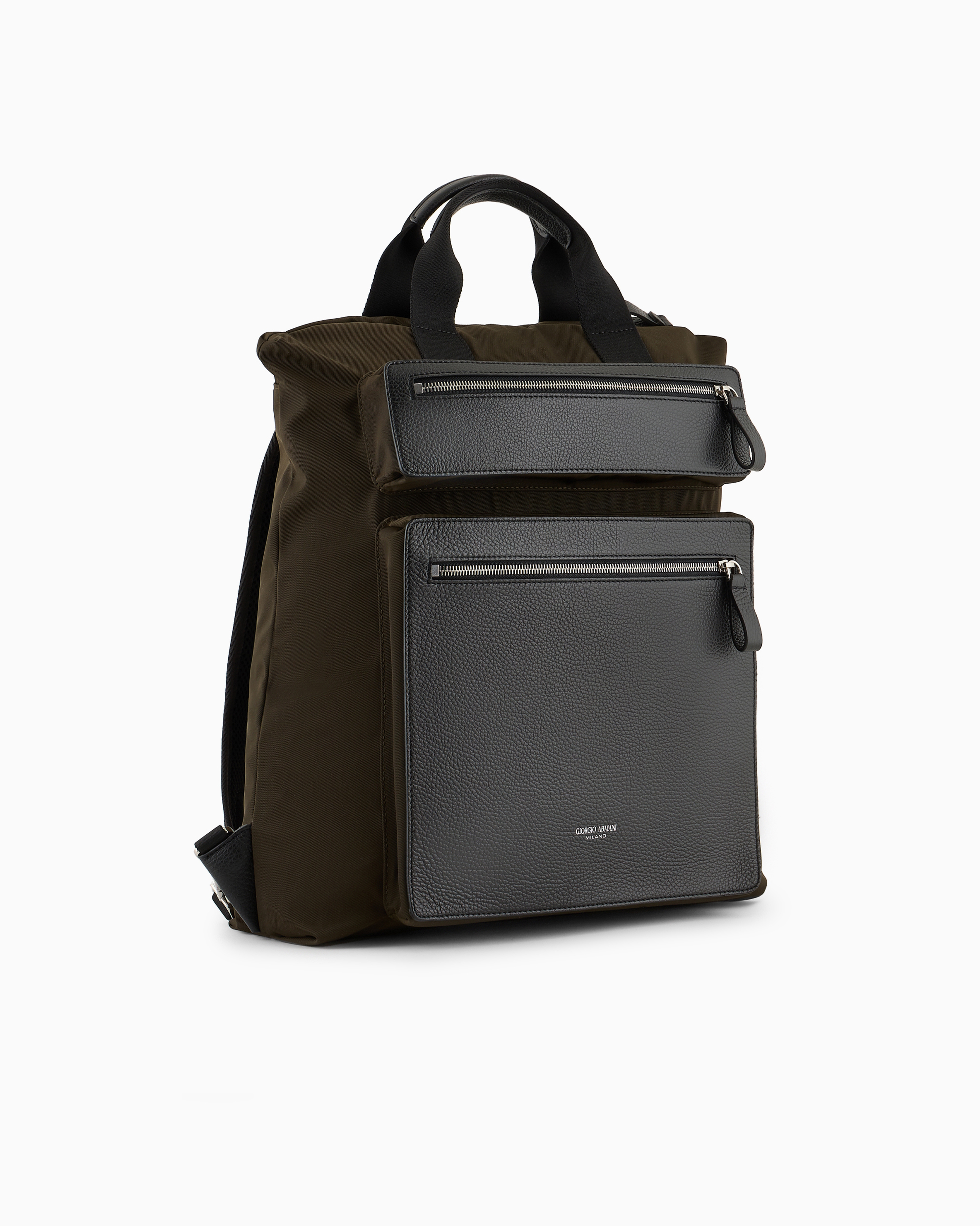 Giorgio Armani Asv Convertible Shopper Bag In Nylon And Pebbled Leather In Green