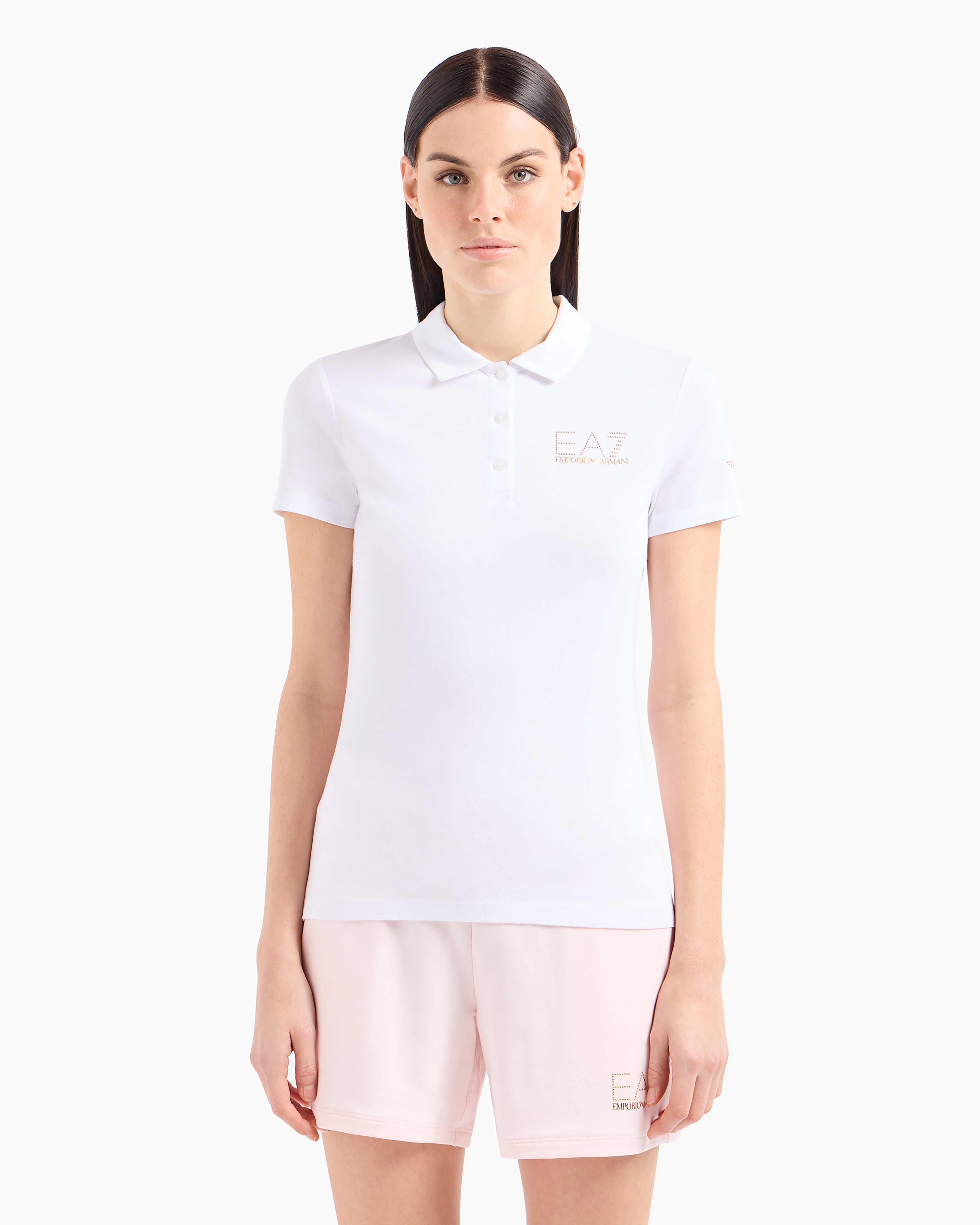 Shop Ea7 Evolution Short-sleeved Polo Shirt In A Cotton And Modal Blend In White