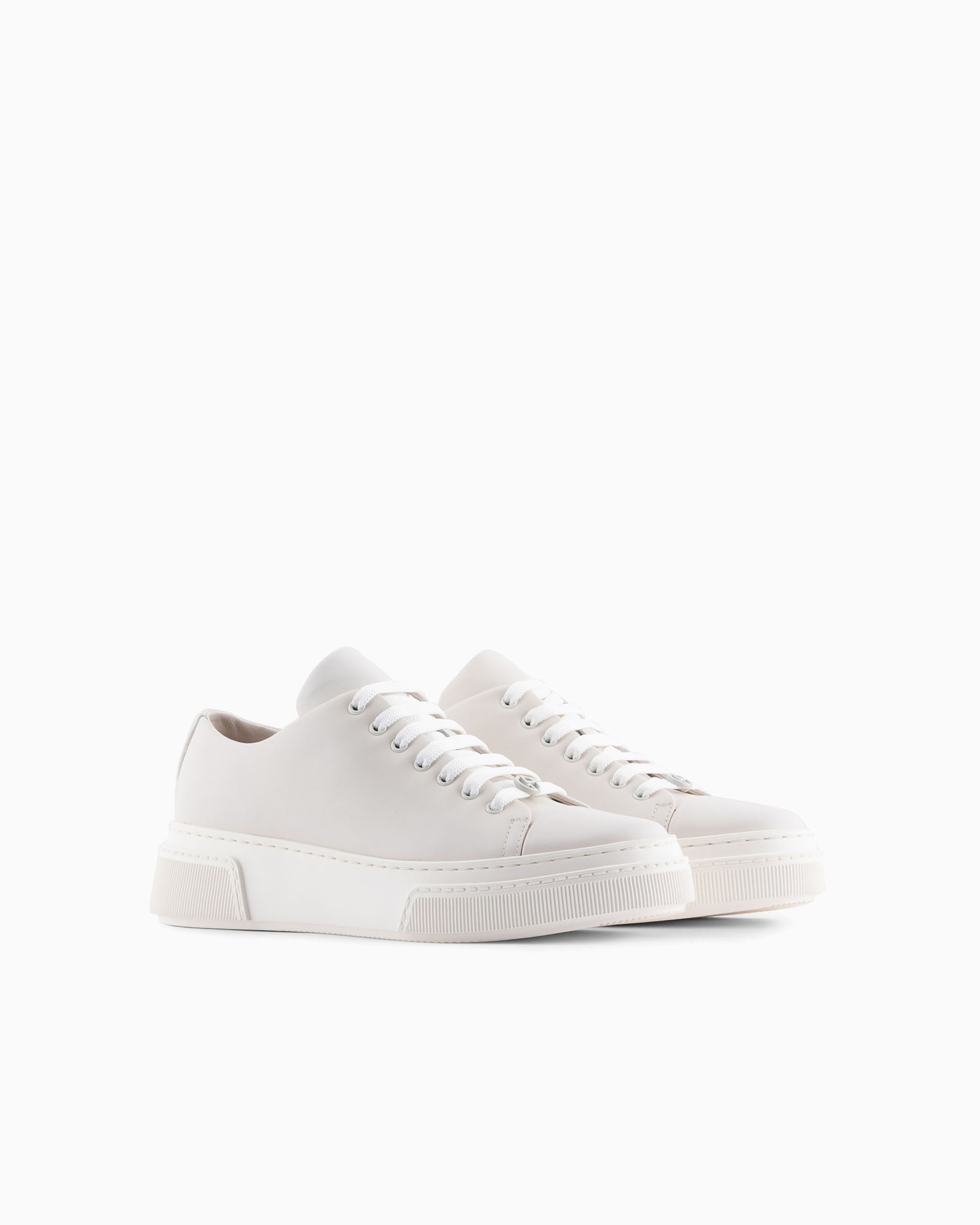 Giorgio Armani Official Store Soft Calfskin Sneakers In White