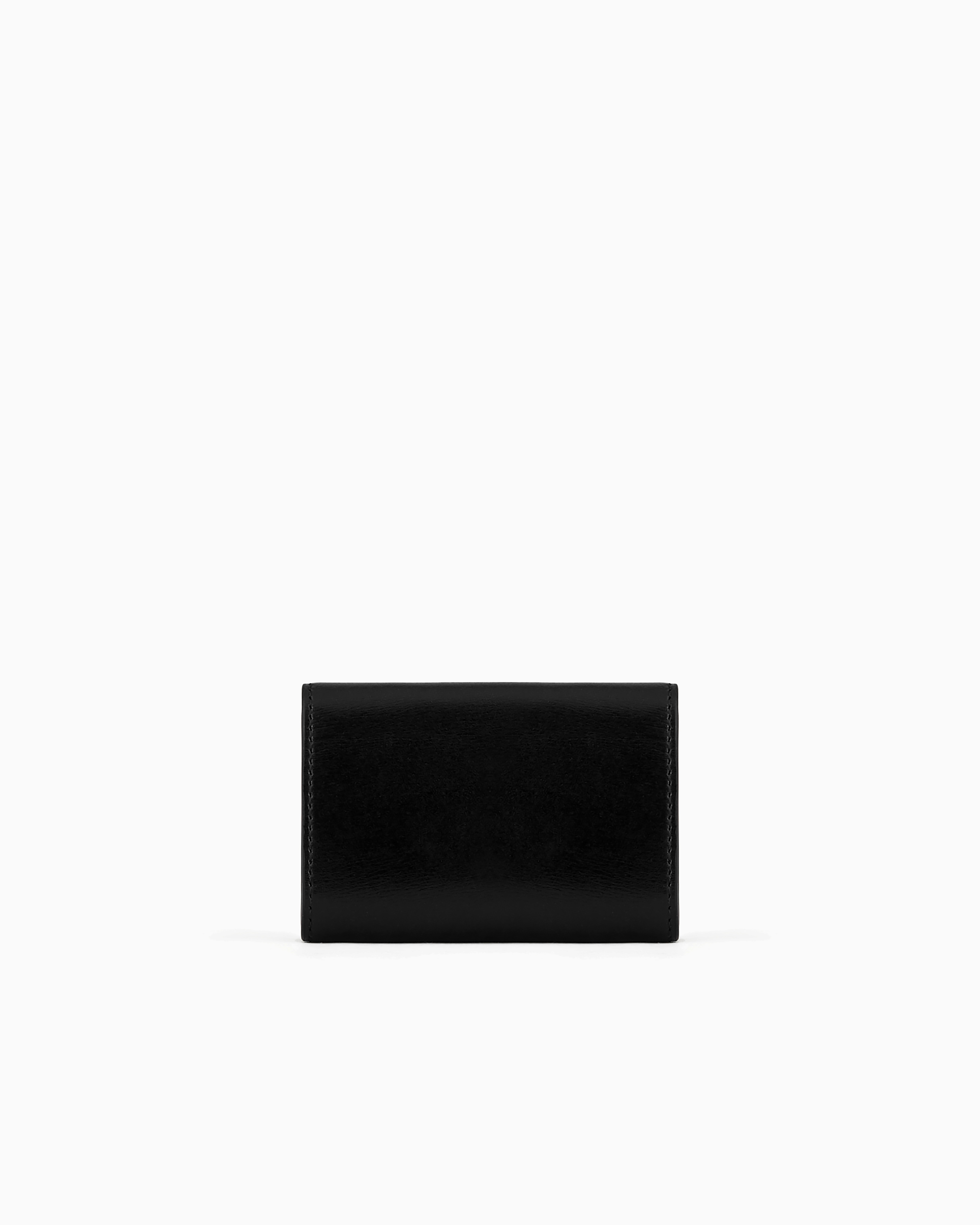 Shop Giorgio Armani Mini La Prima Trifold Wallet In Palmellato Leather In Black