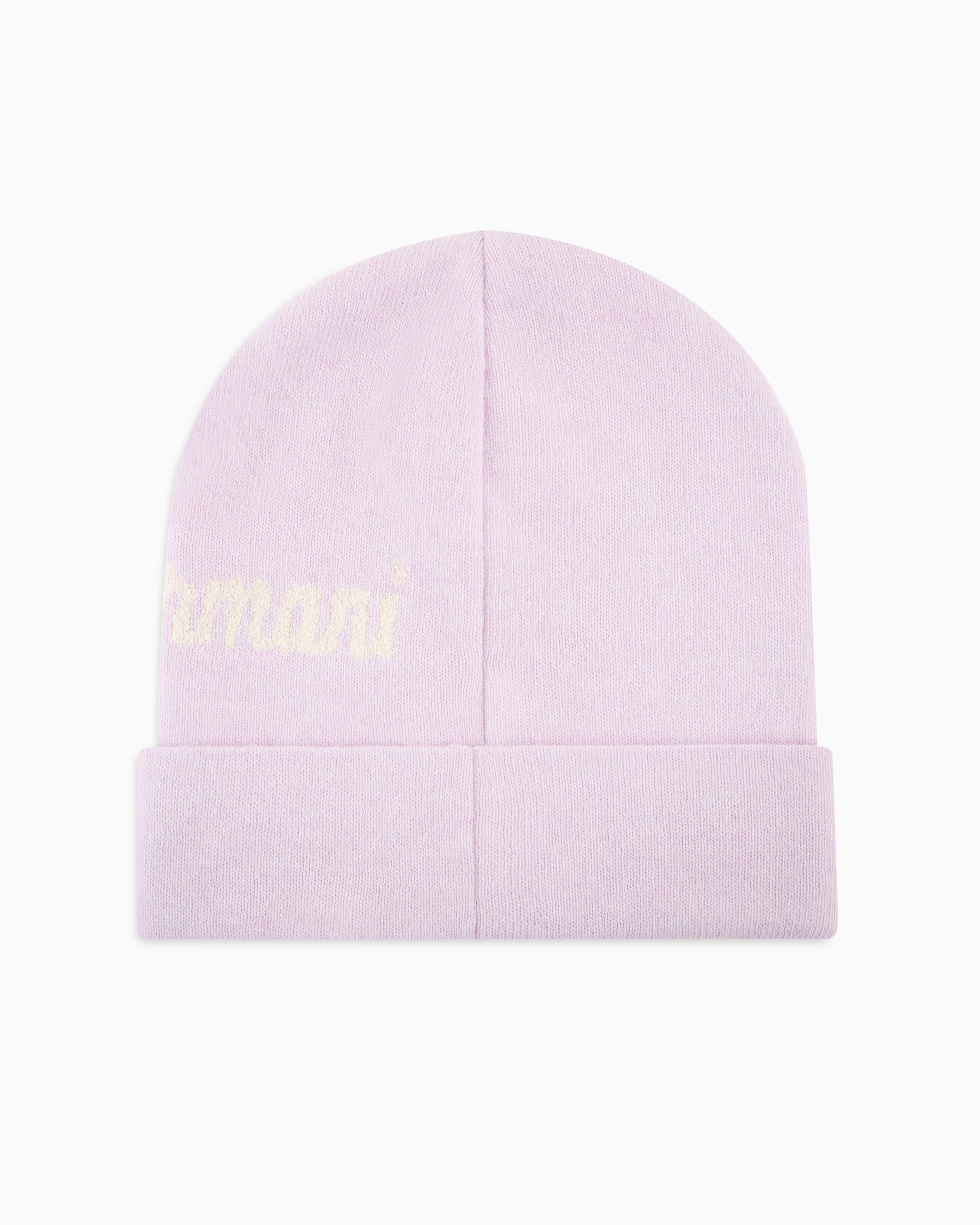 Shop Emporio Armani Beanie In A Cotton And Wool Blend With Oversized Jacquard Logo In Pink