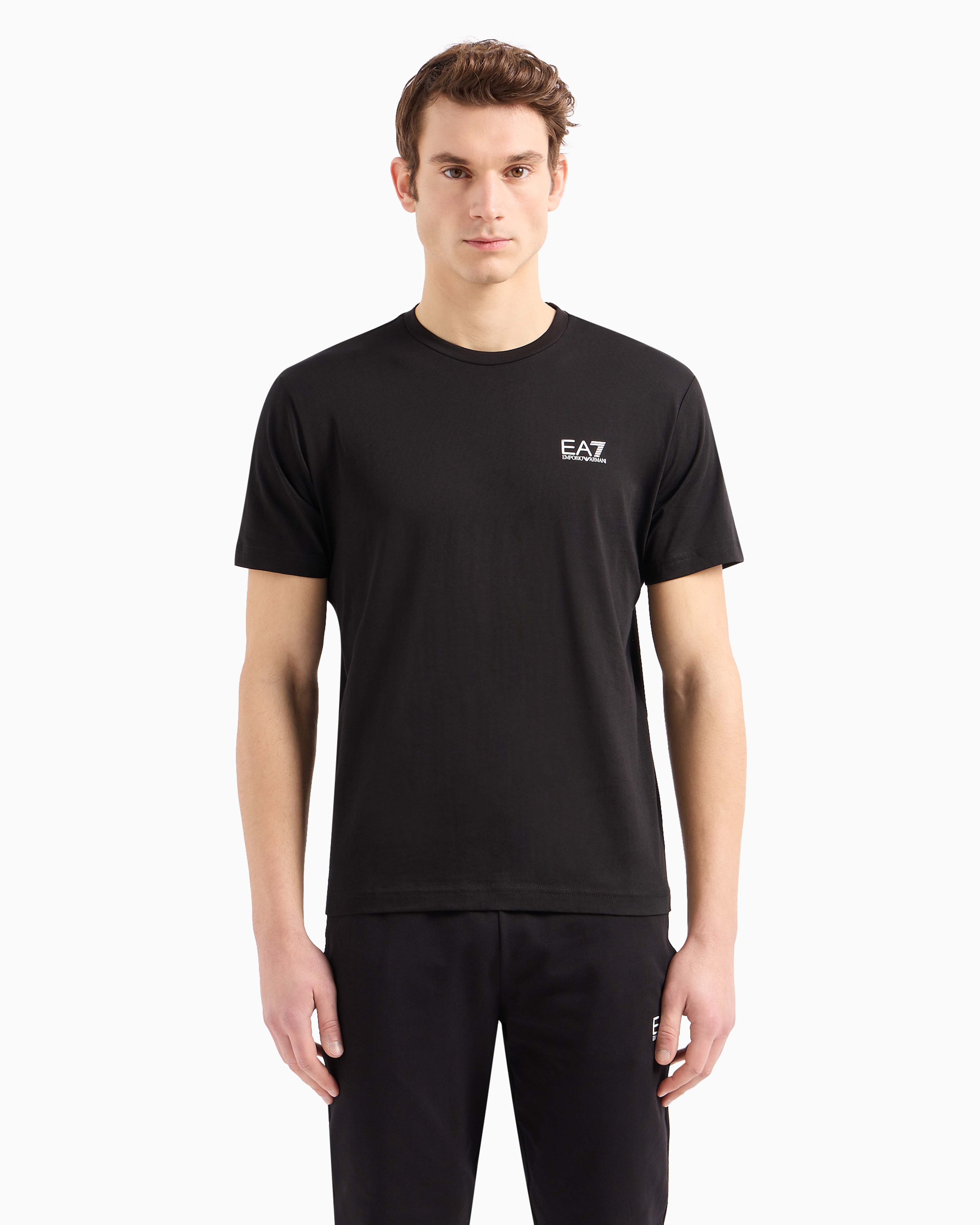 Shop Ea7 Logo Series Cotton-jersey Crew-neck T-shirt In Black