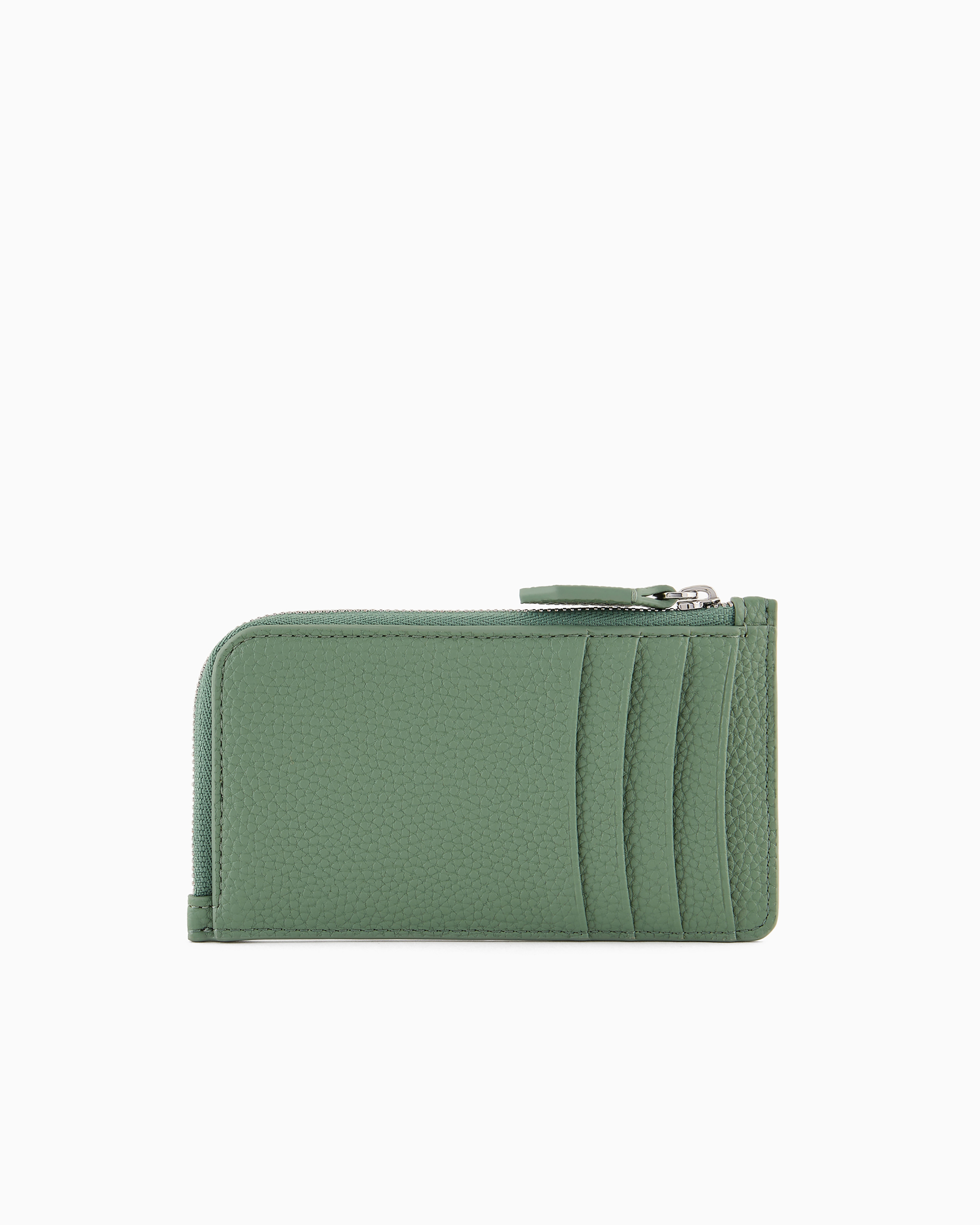 Emporio Armani Official Store Myea Deer-print Card Holder With Wrap-around Zip In Light Green