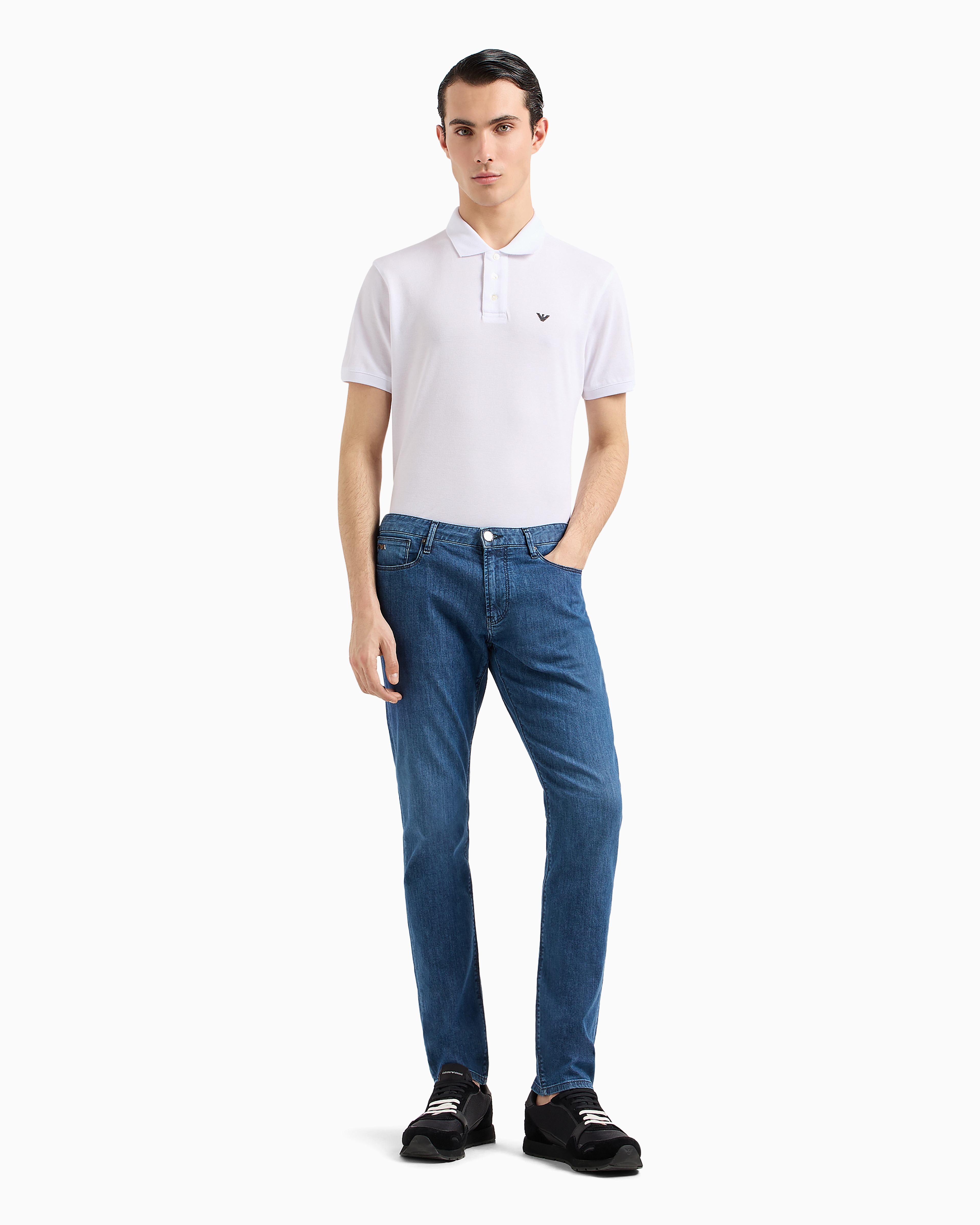 Emporio Armani Brand-patch Straight-leg Slim-fit Stretch-denim Jeans In Blue