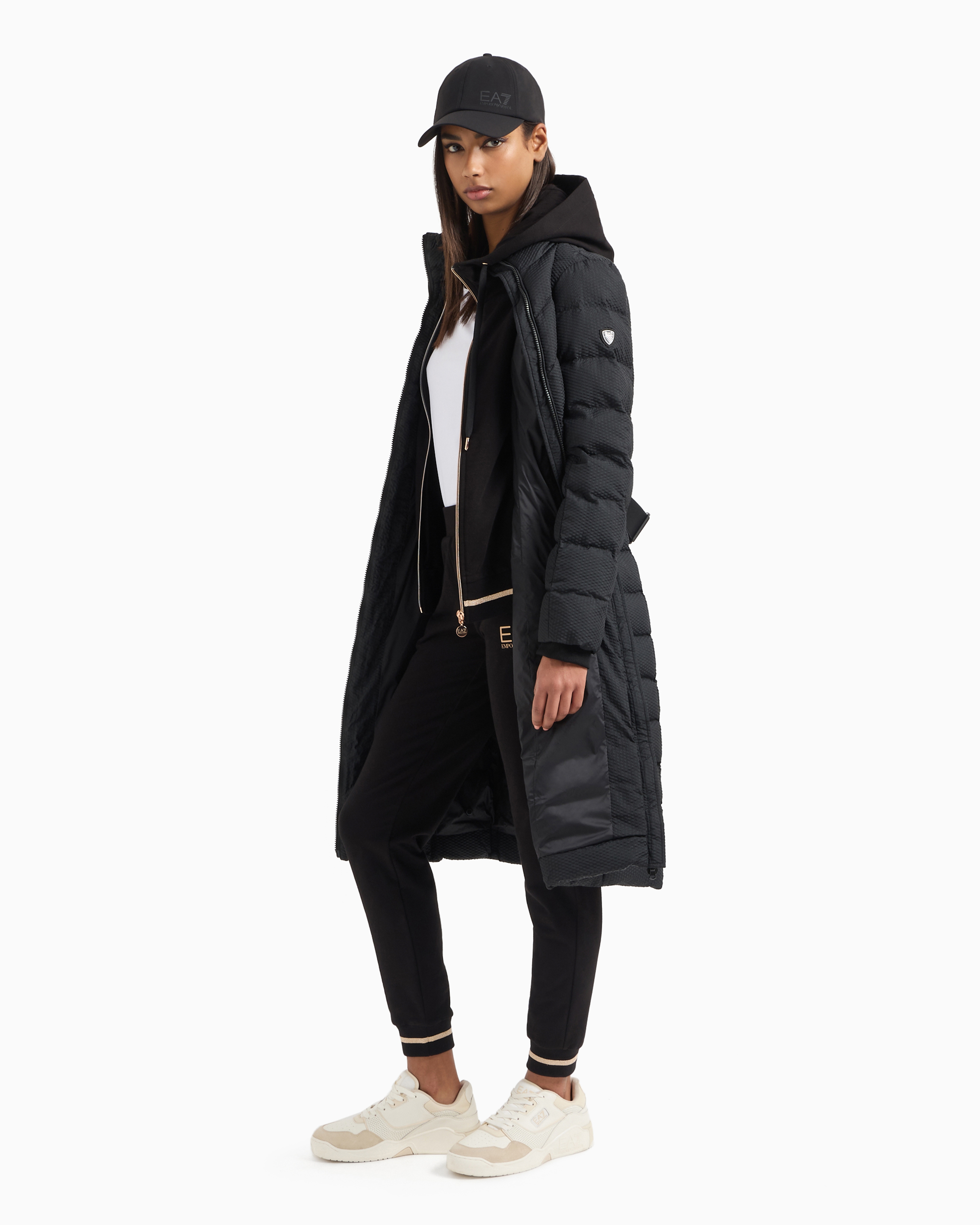 Ea7 Official Store Stretch-cotton Hooded Core Lady Sweatshirt In Black 1