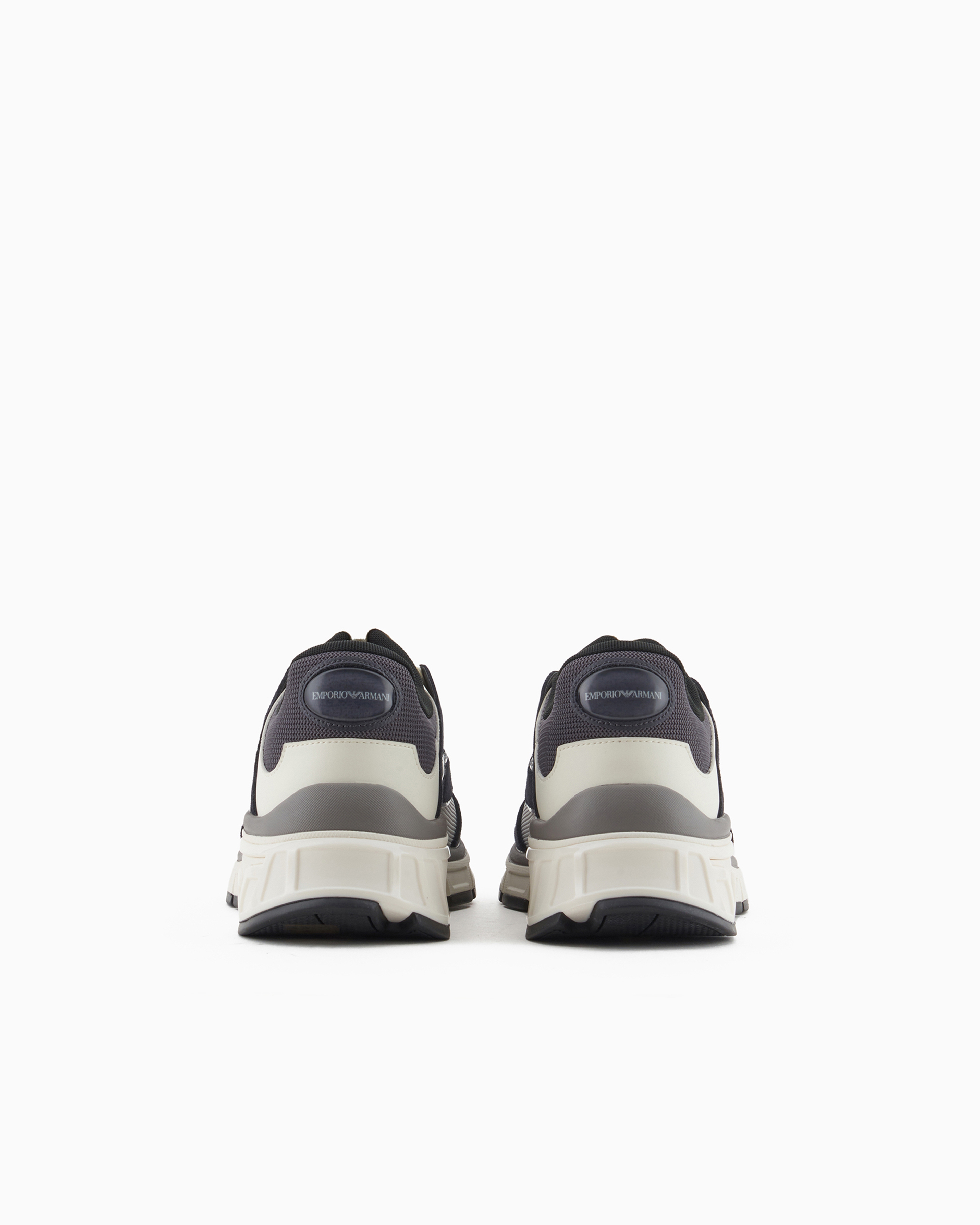 Shop Emporio Armani Mesh Sneakers With Suede Details In Navy Blue