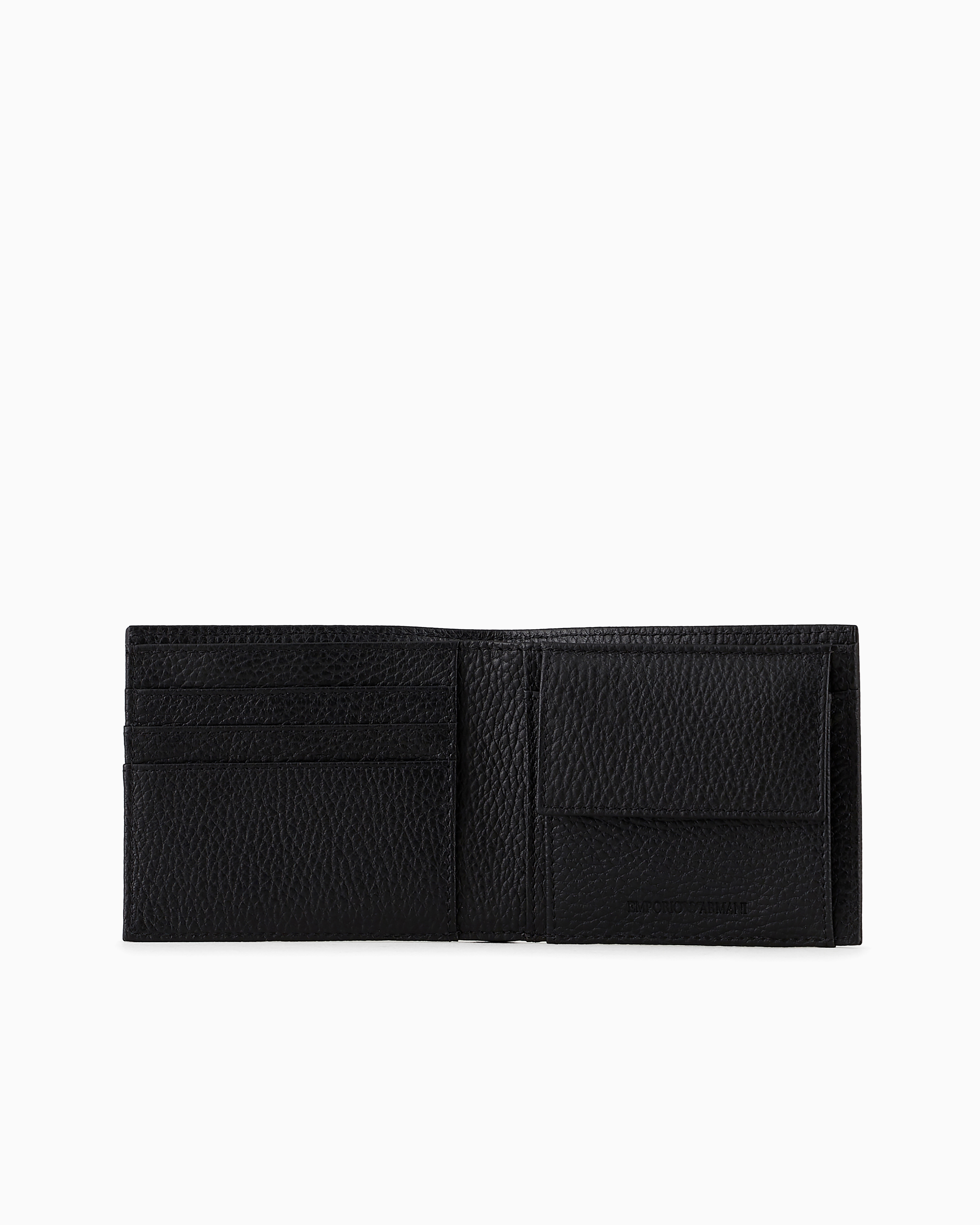 Emporio Armani Tumbled Leather Wallet With Coin Purse In Black